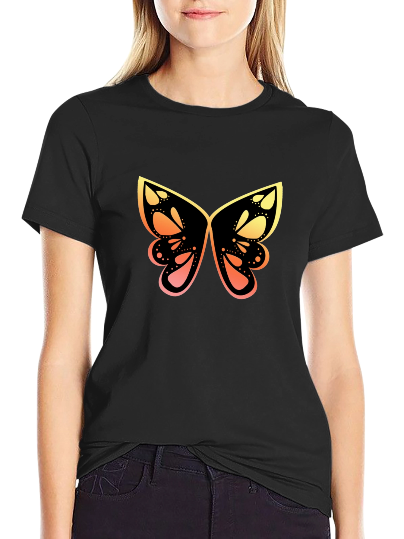 Butterfly Gradient Graphic Tee - Stylish Black T-Shirt
