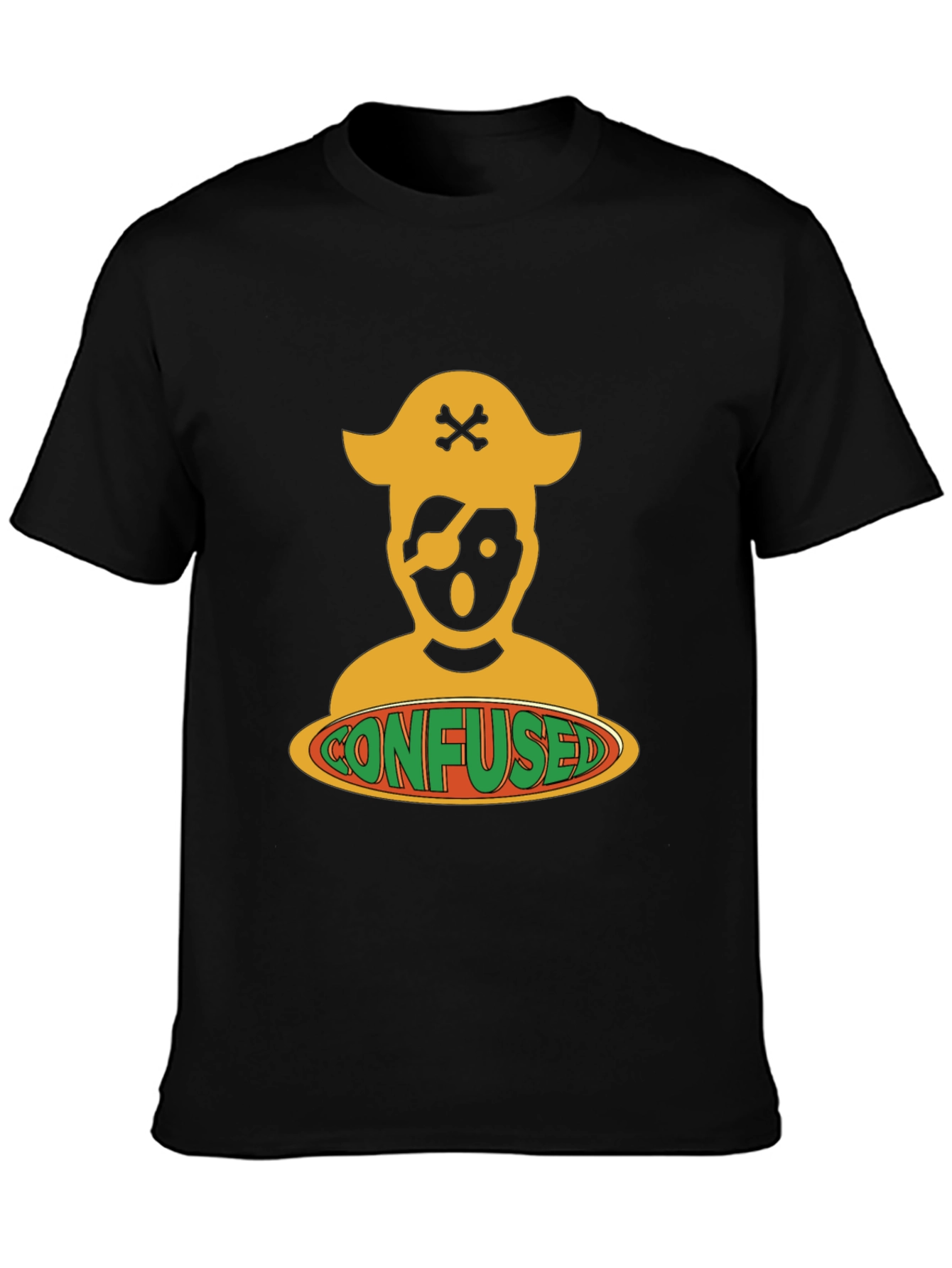 Confused Pirate Graphic Tee - Black Cotton Blend