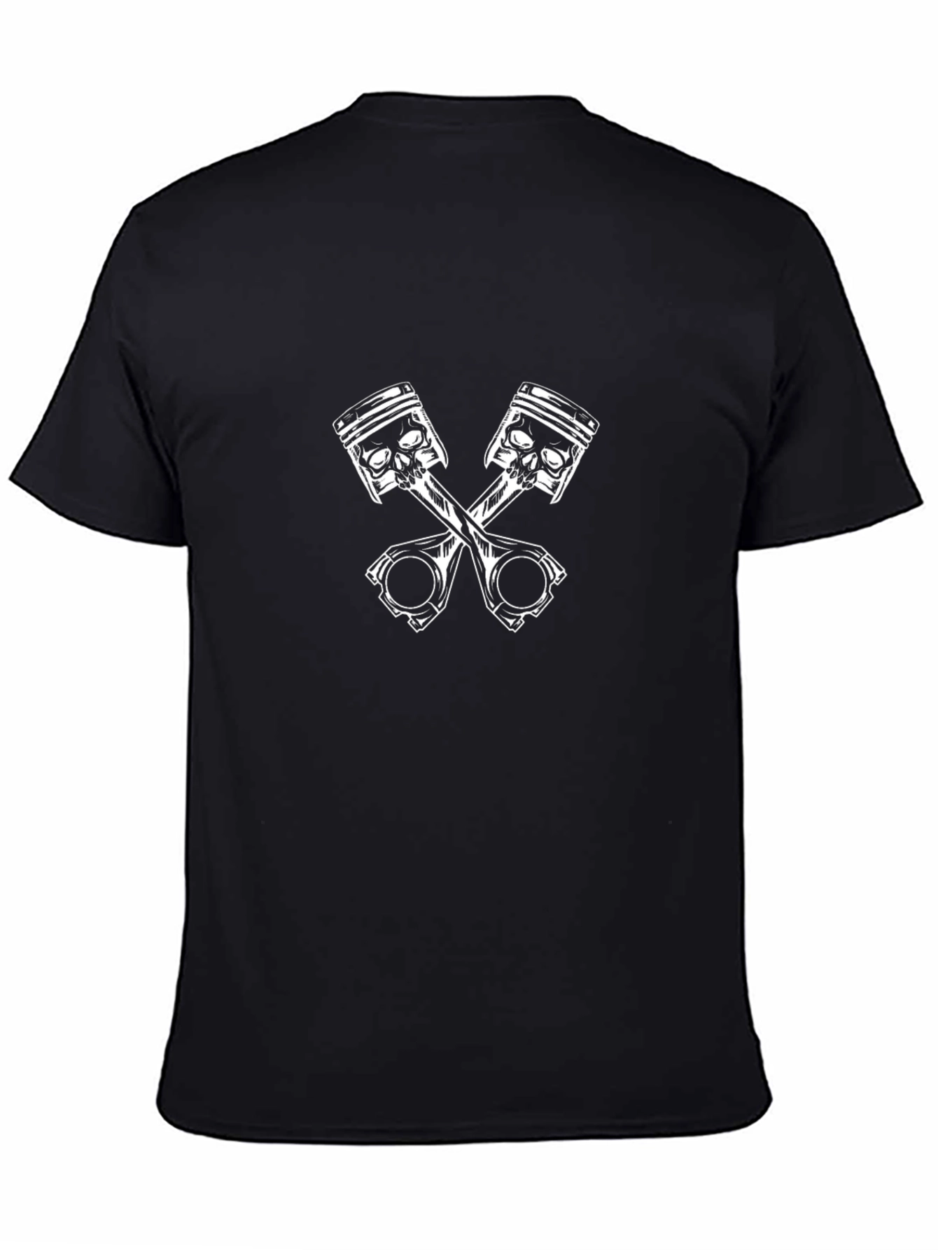 Black T-Shirt with Skull Pistons Design