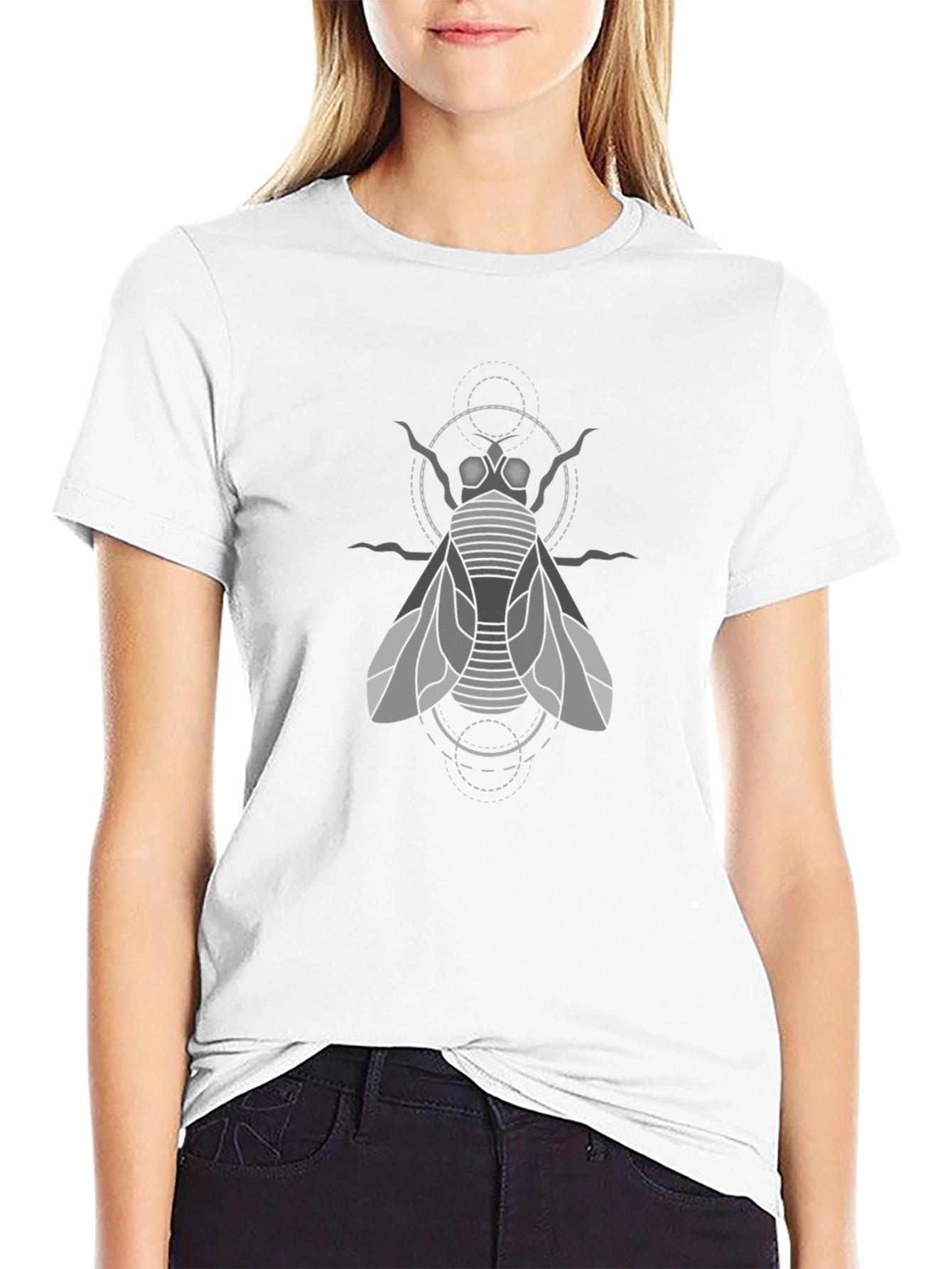 Geometric Fly Graphic Tee - Black Cotton