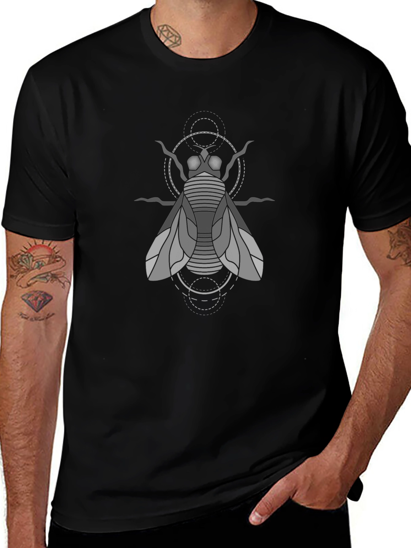 Geometric Fly Graphic Tee - Black Cotton