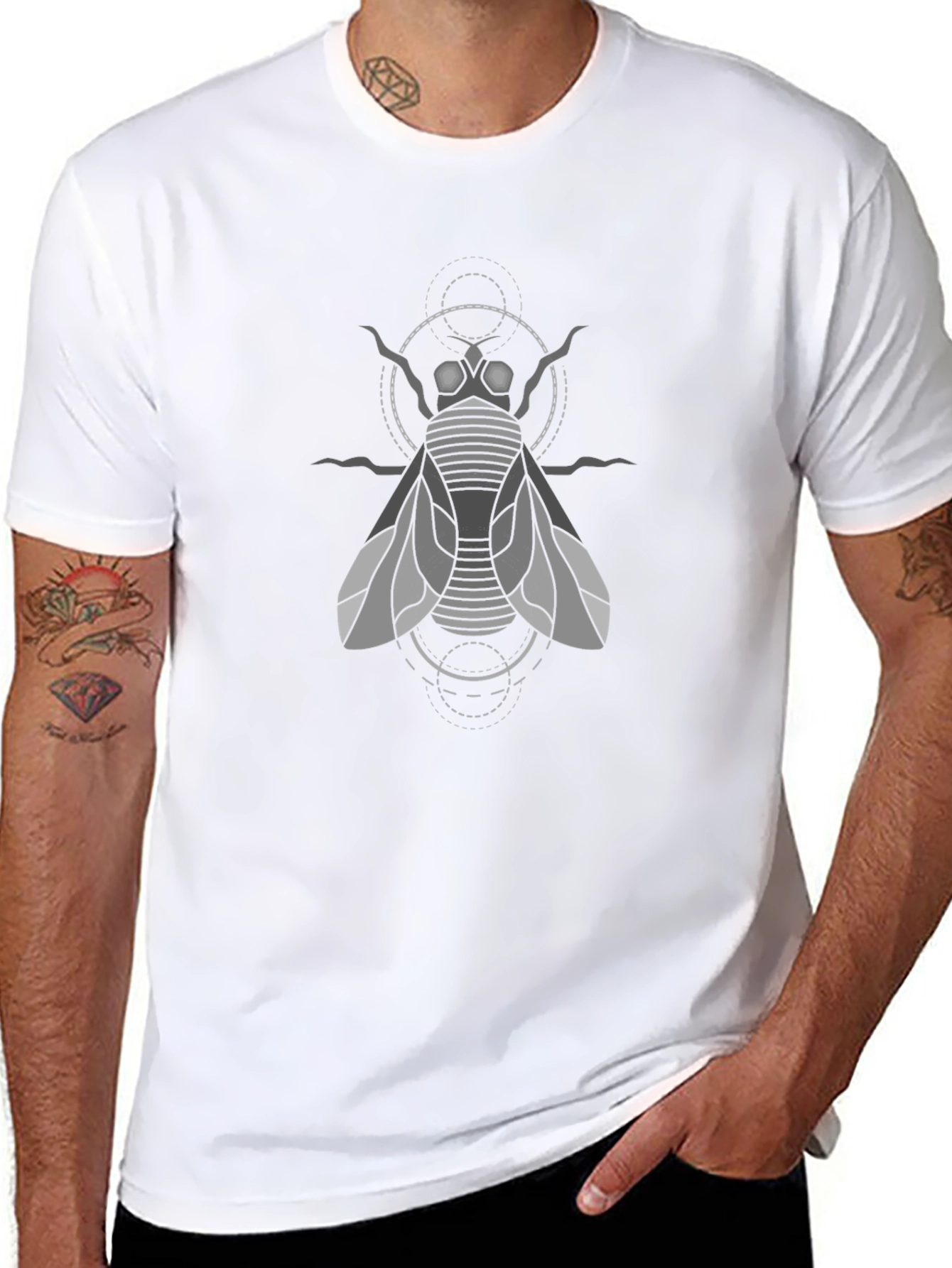 Geometric Fly Graphic Tee - Black Cotton