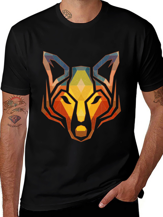 Geometric Wolf Graphic Tee - Stylish Mens Black T-Shirt
