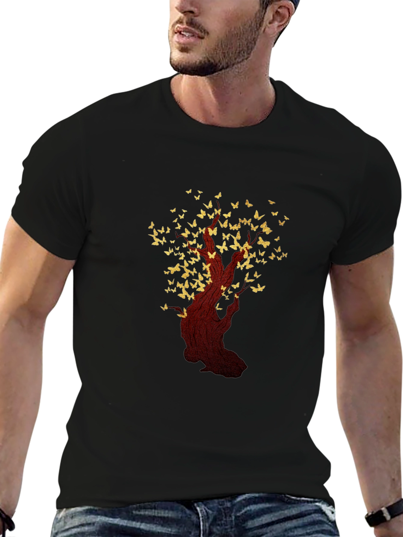 Butterfly Tree Graphic T-Shirt - Black