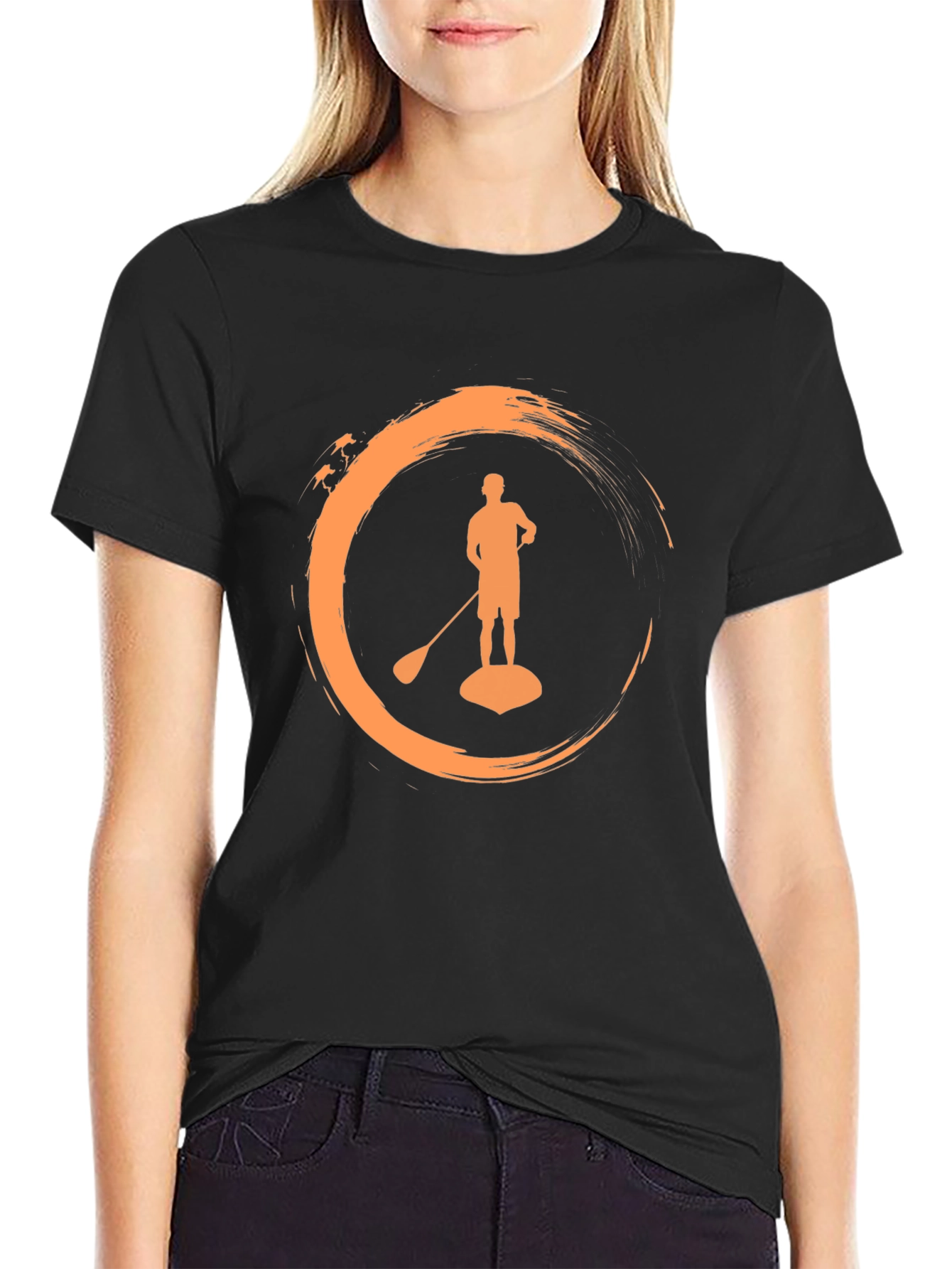 Paddle Boarder Graphic Tee - Black Cotton T-Shirt