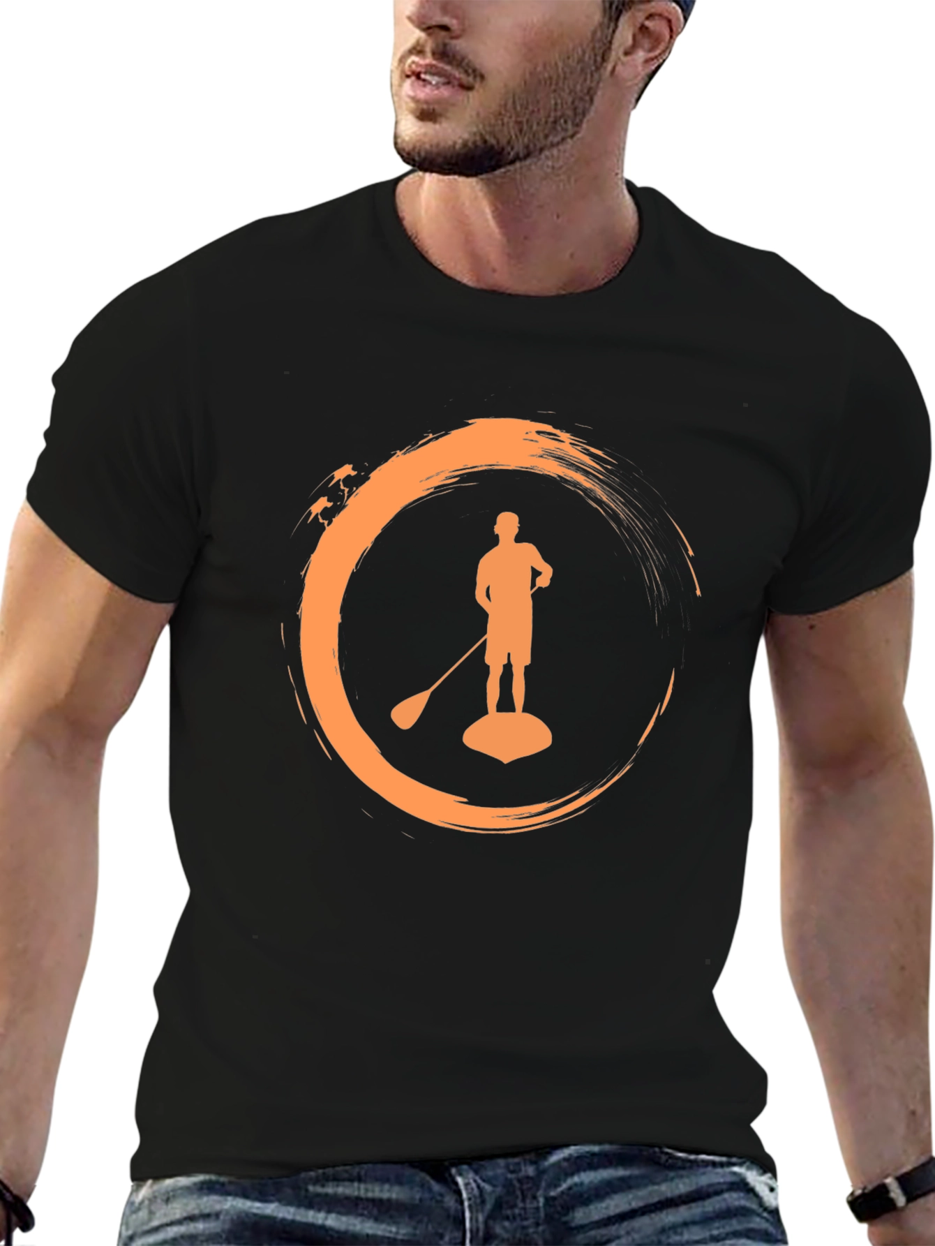 Paddle Boarder Graphic Tee - Black Cotton T-Shirt