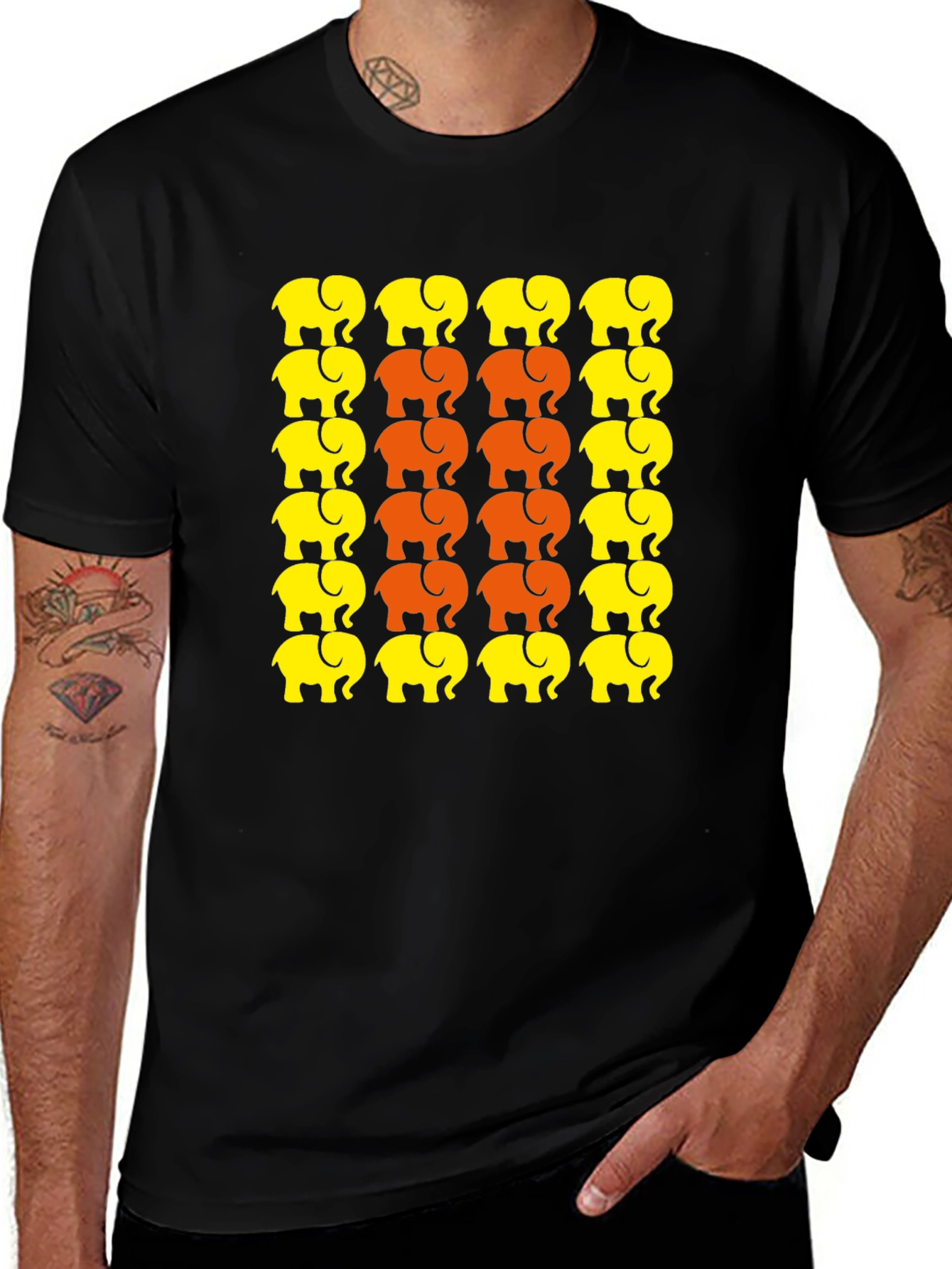 Elephant Print Crew Neck T-Shirt - Graphic Tee