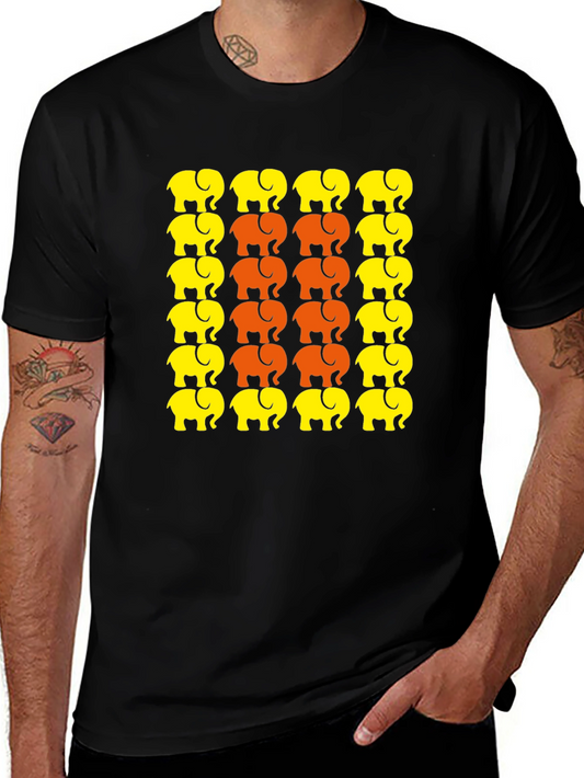 Elephant Print Crew Neck T-Shirt - Graphic Tee
