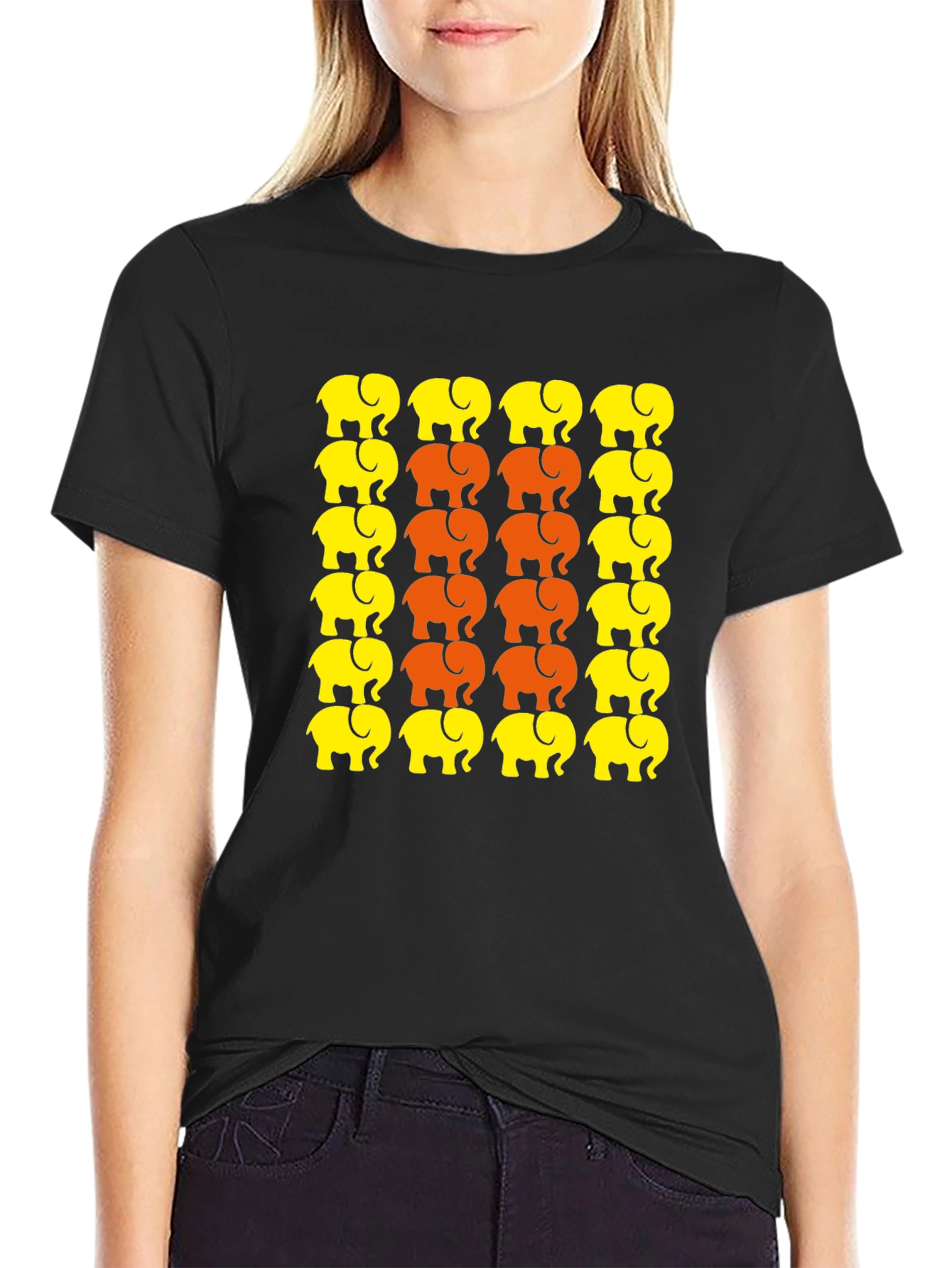 Elephant Print Crew Neck T-Shirt - Graphic Tee
