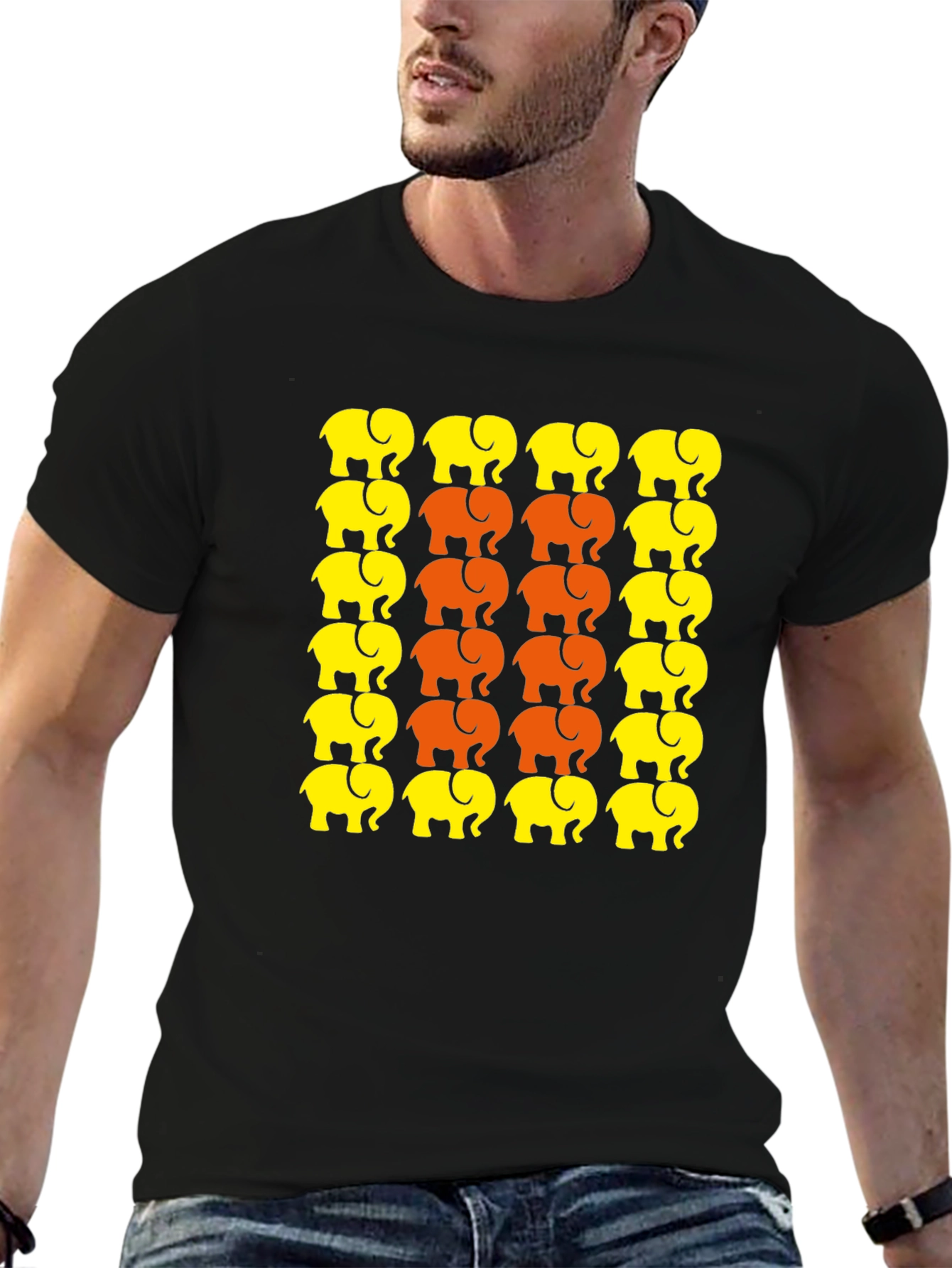 Elephant Print Crew Neck T-Shirt - Graphic Tee