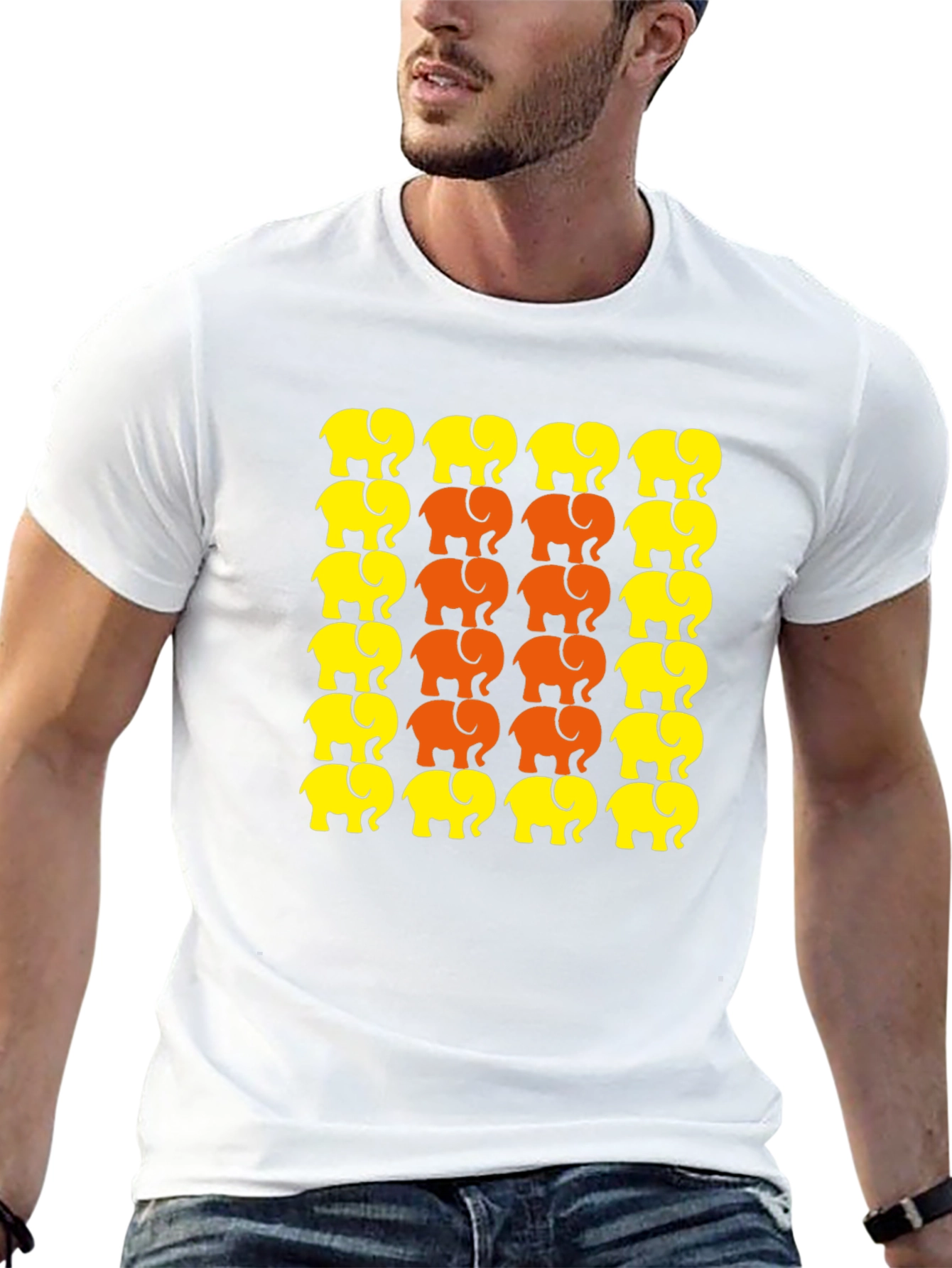 Elephant Print Crew Neck T-Shirt - Graphic Tee
