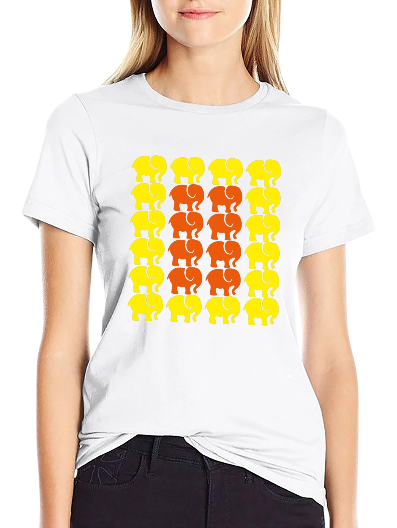 Elephant Print Crew Neck T-Shirt - Graphic Tee