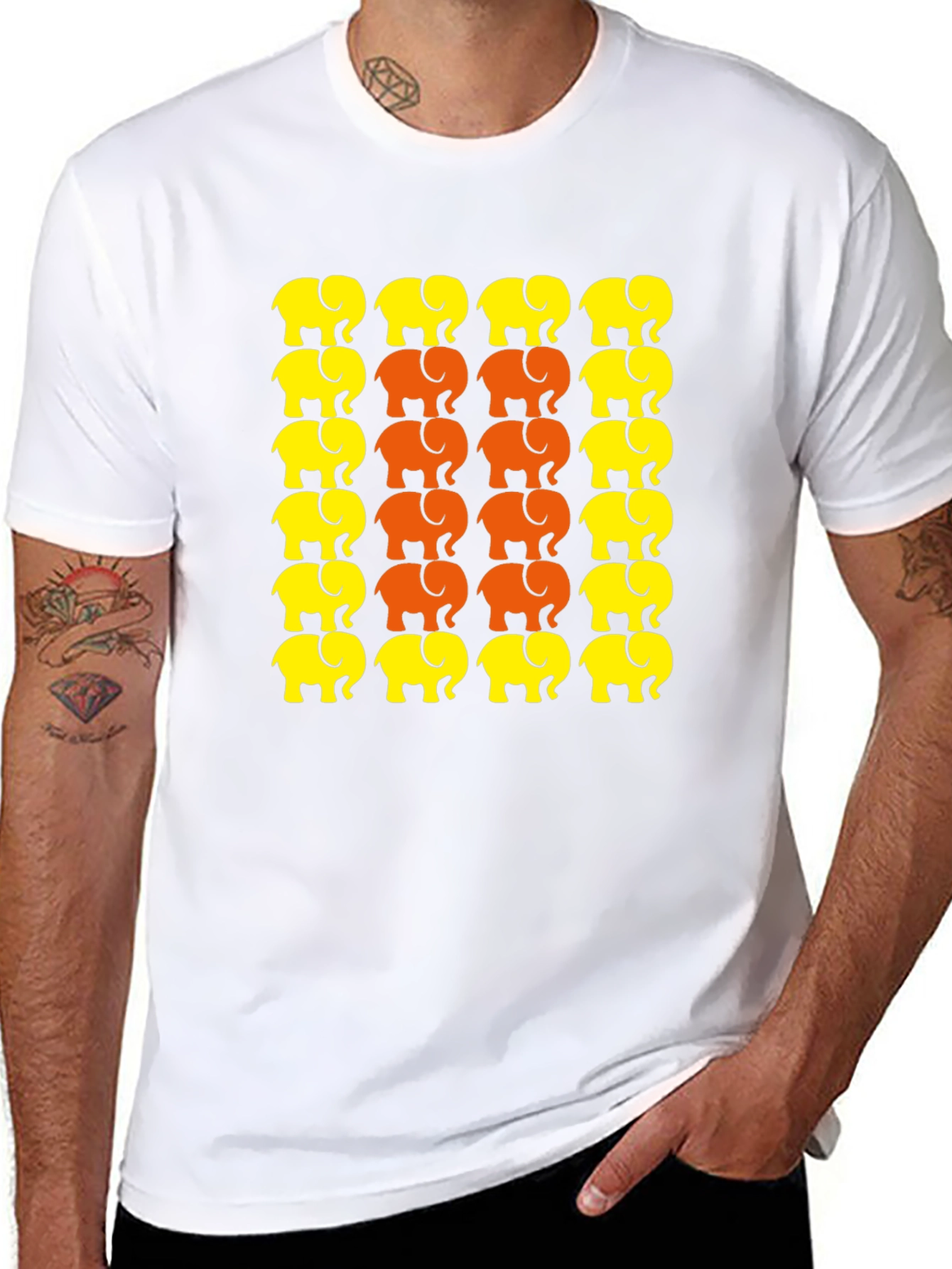 Elephant Print Crew Neck T-Shirt - Graphic Tee