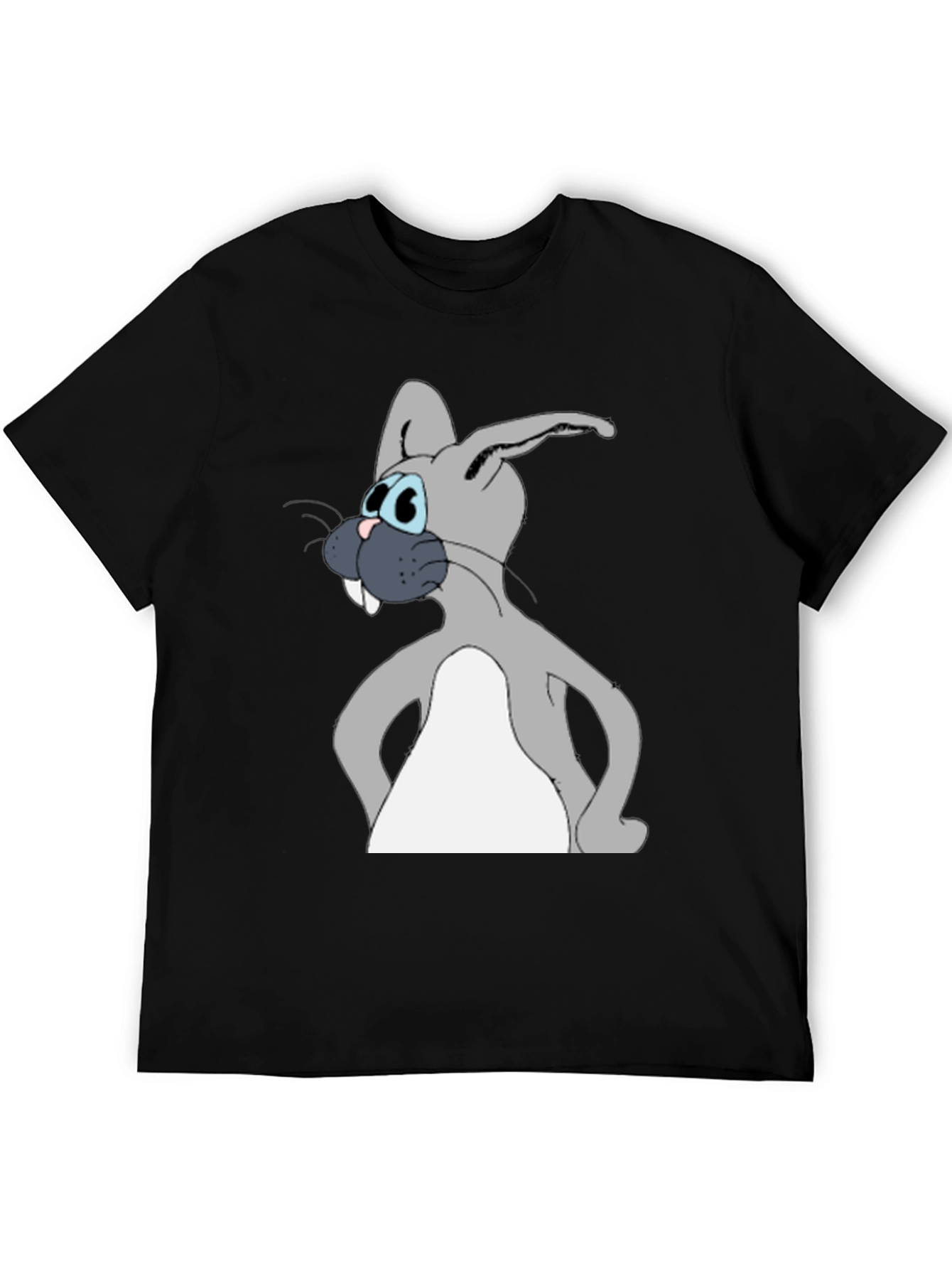 Cartoon Rabbit Graphic Tee - Black Cotton Blend