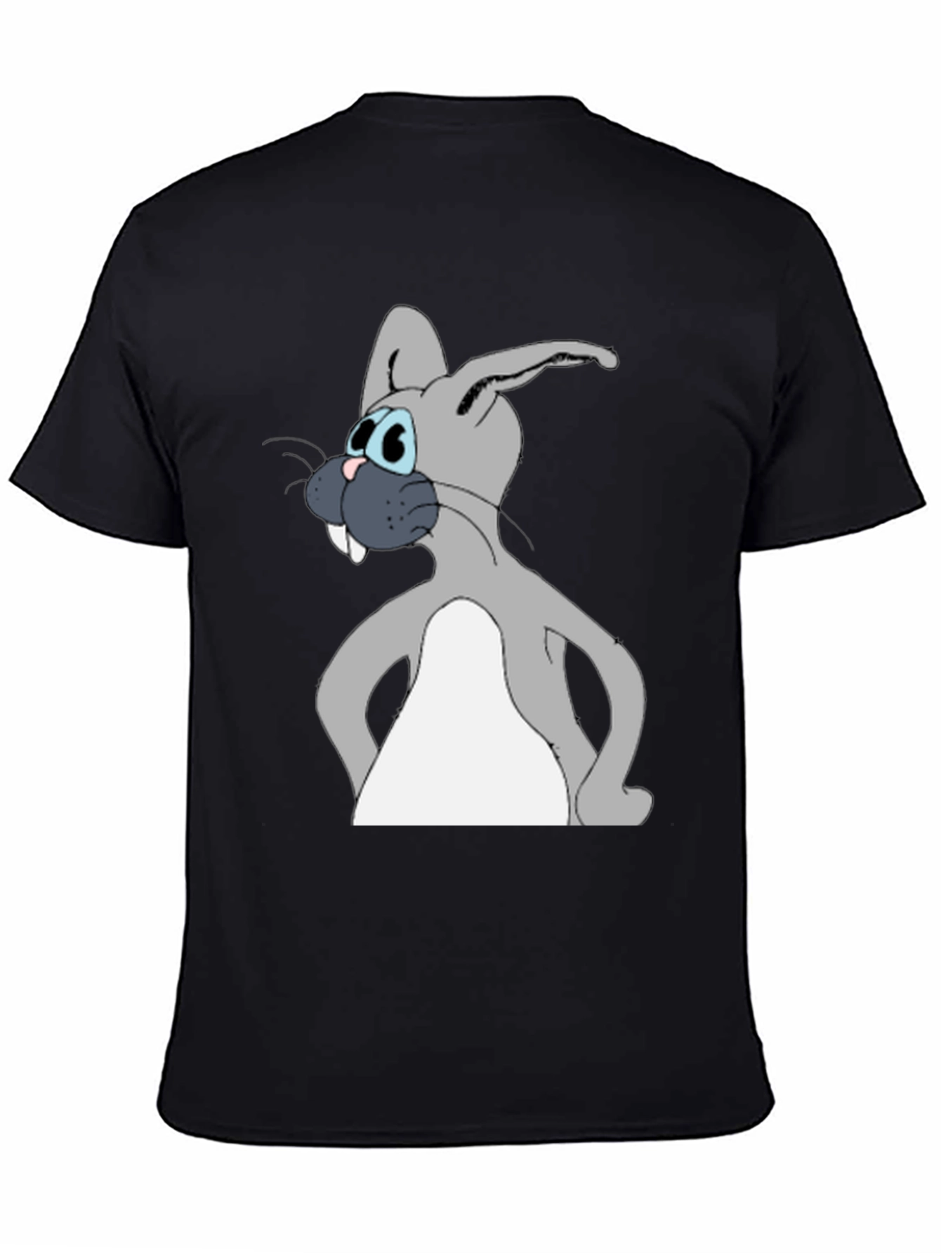 Cartoon Rabbit Graphic Tee - Black Cotton Blend