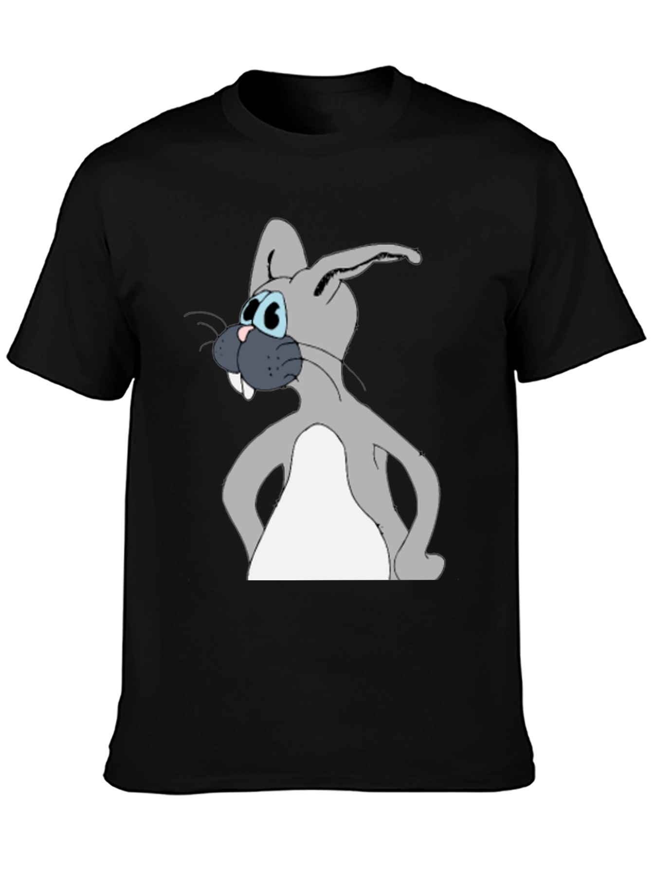 Cartoon Rabbit Graphic Tee - Black Cotton Blend