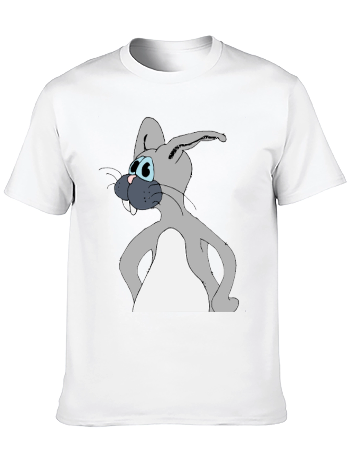 Cartoon Rabbit Graphic Tee - Black Cotton Blend