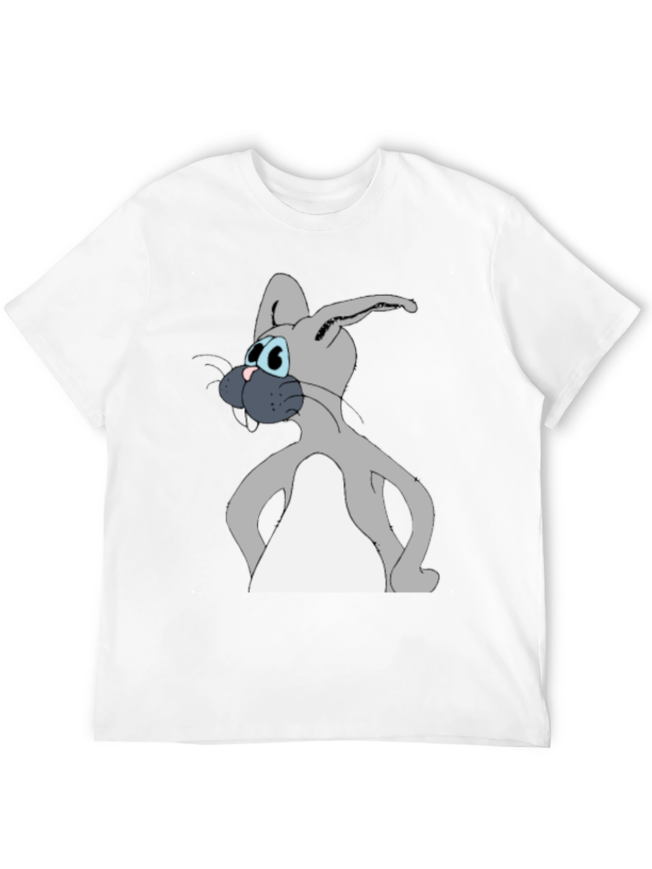 Cartoon Rabbit Graphic Tee - Black Cotton Blend