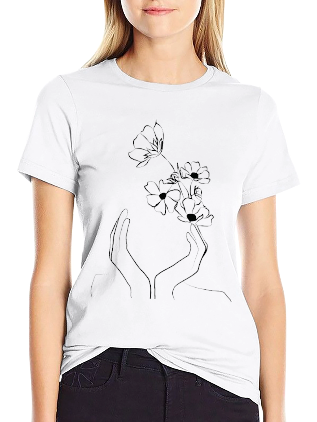 Floral Hands Graphic Black T-Shirt