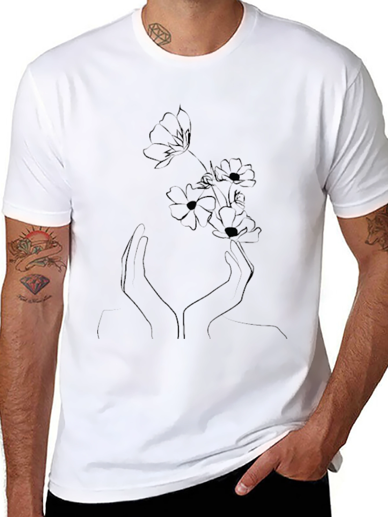 Floral Hands Graphic Black T-Shirt