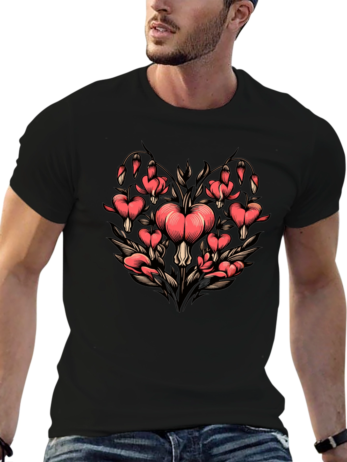 Bleeding Heart Flower Graphic T-Shirt