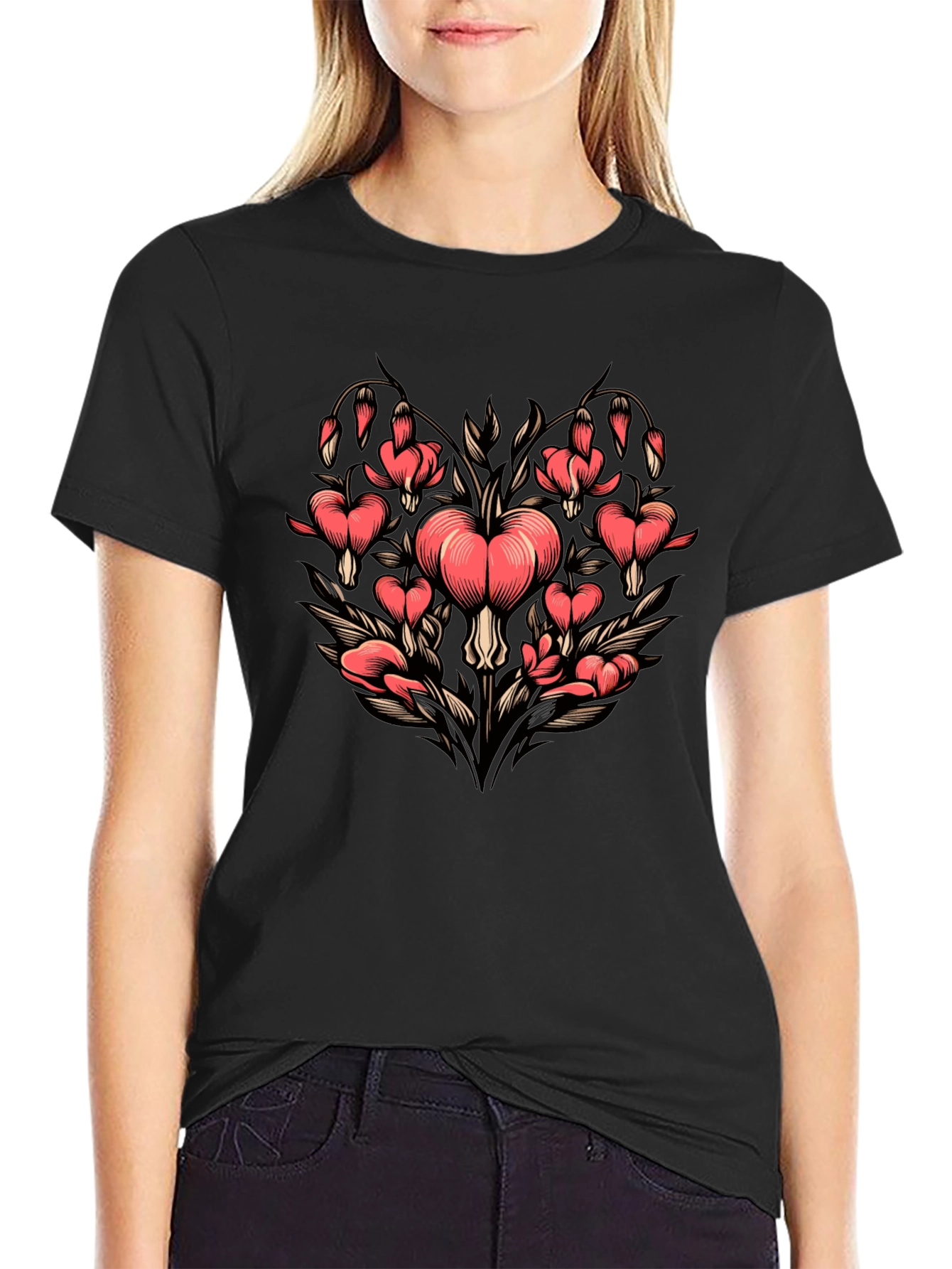Bleeding Heart Flower Graphic T-Shirt