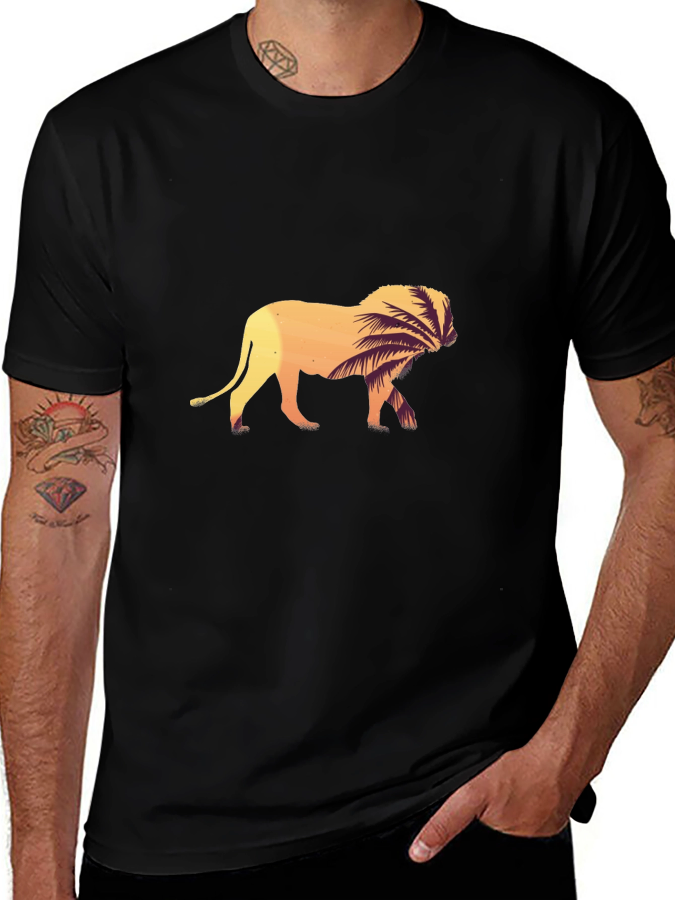 Lion Graphic Tee - Sunset Palm Design