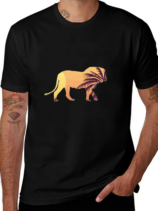 Lion Graphic Tee - Sunset Palm Design