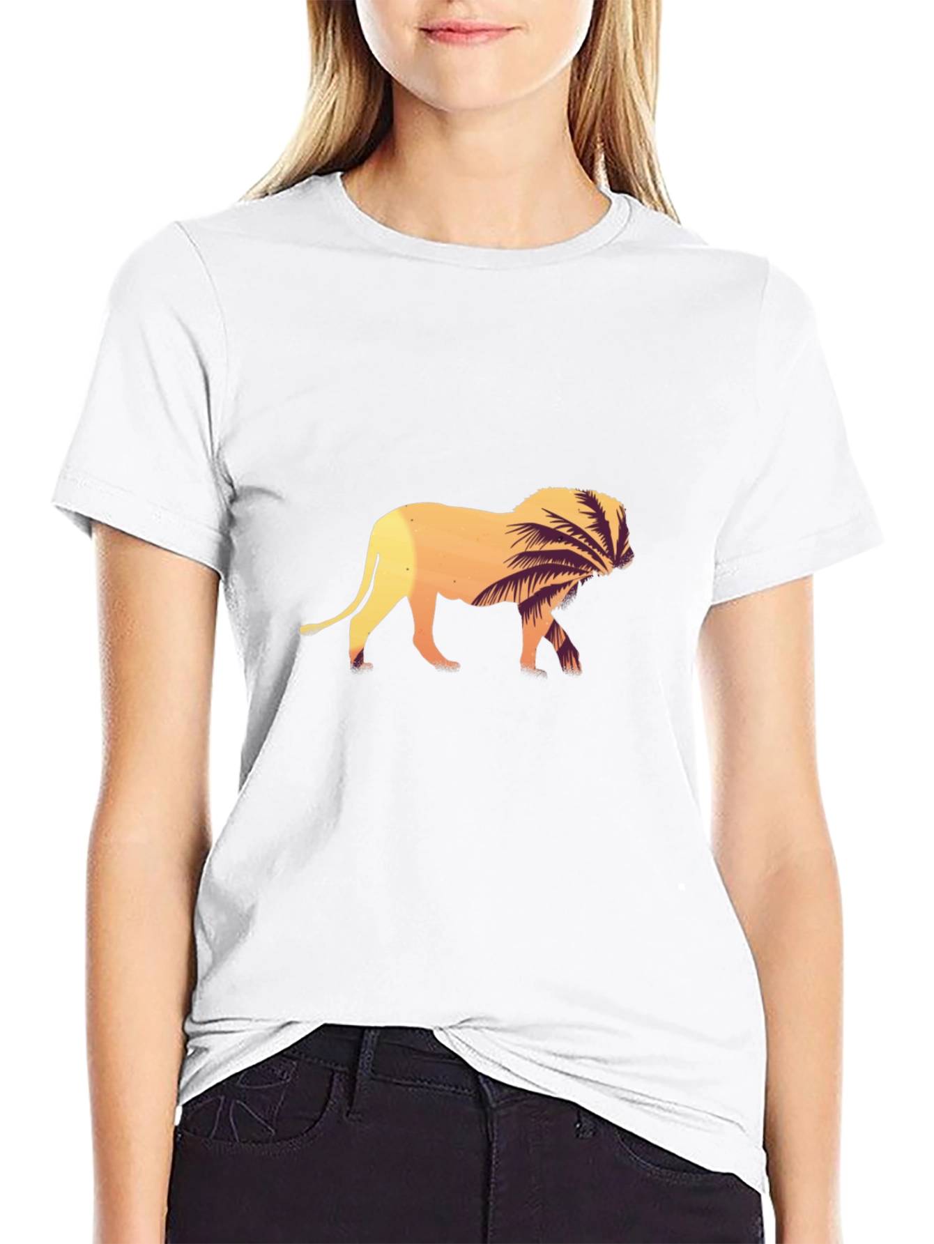 Lion Graphic Tee - Sunset Palm Design
