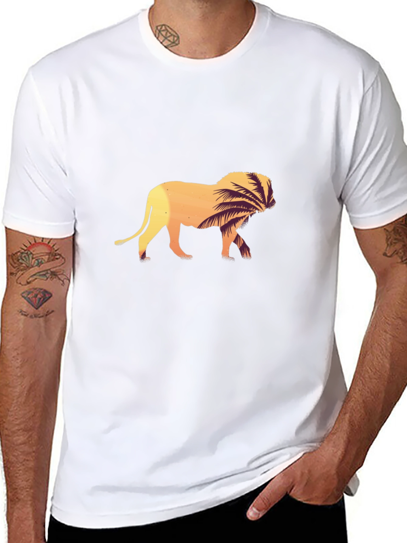 Lion Graphic Tee - Sunset Palm Design