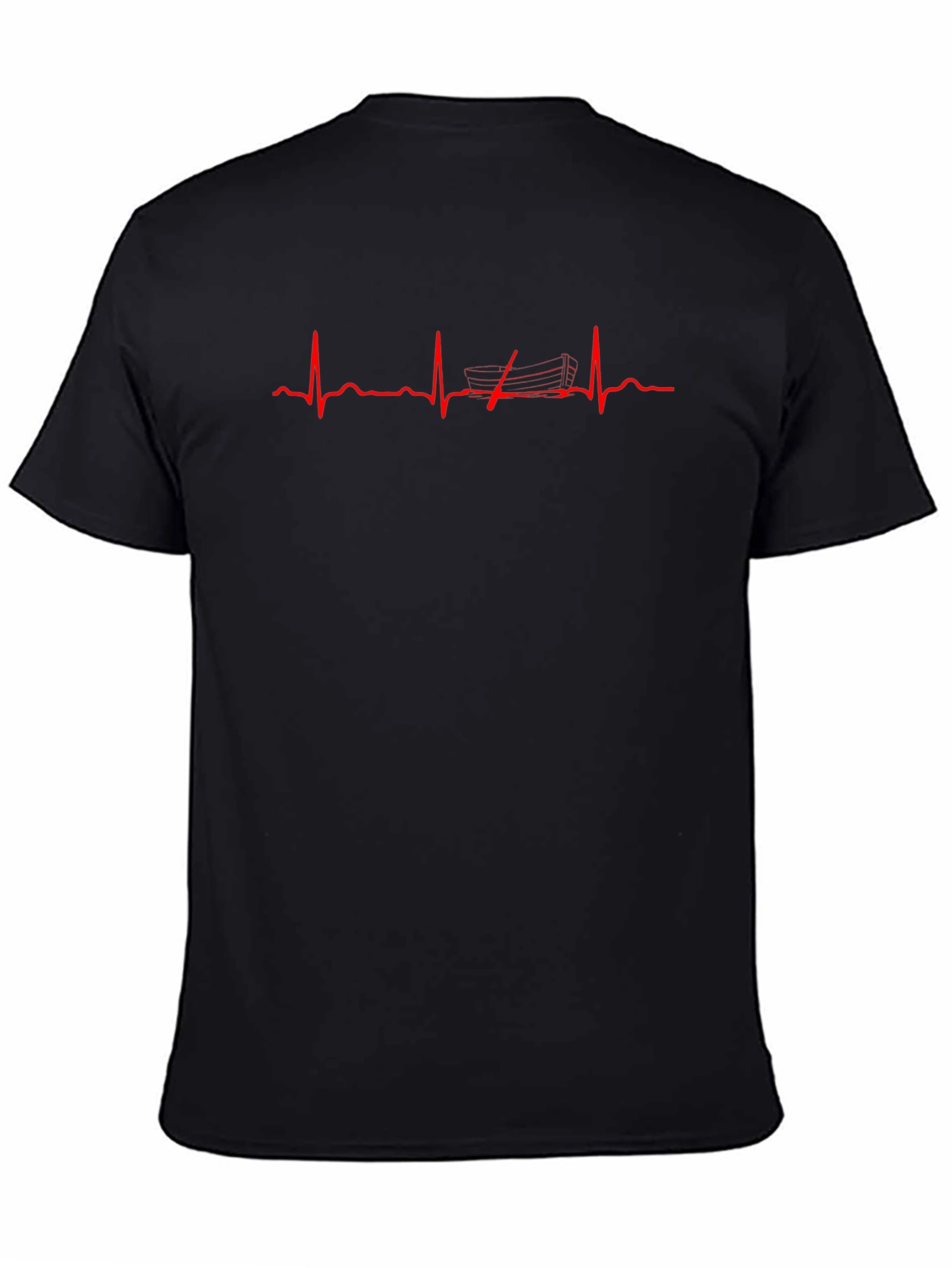 Heartbeat Boat Graphic T-Shirt - Black Cotton Tee