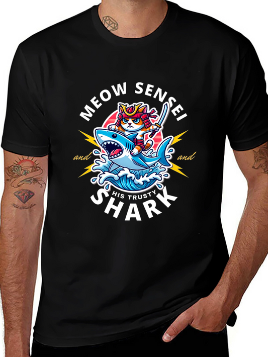 Meow Sensei & Shark T-Shirt - Fun Graphic Tee