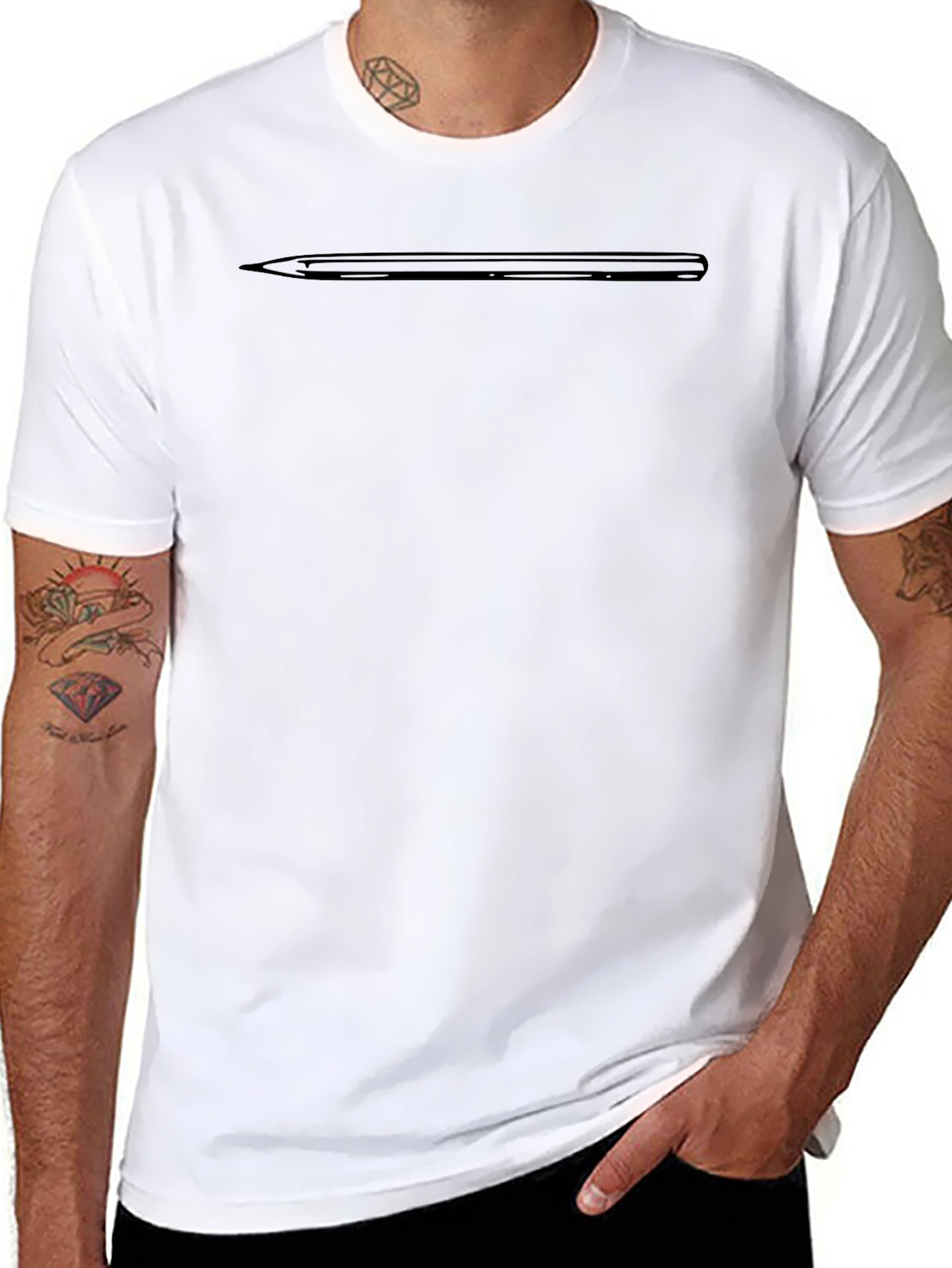 Minimalist Black T-Shirt with Pencil Graphic