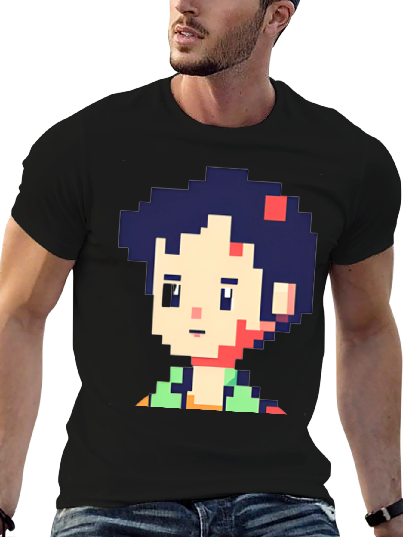 Pixel Art Character Graphic Black T-Shirt