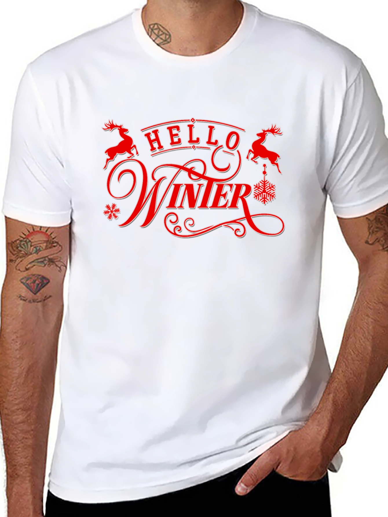 Hello Winter Graphic Tee - Holiday Season Shirt