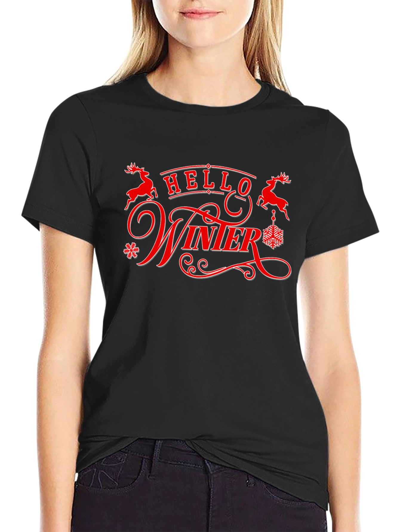 Hello Winter Graphic Tee - Holiday Season Shirt