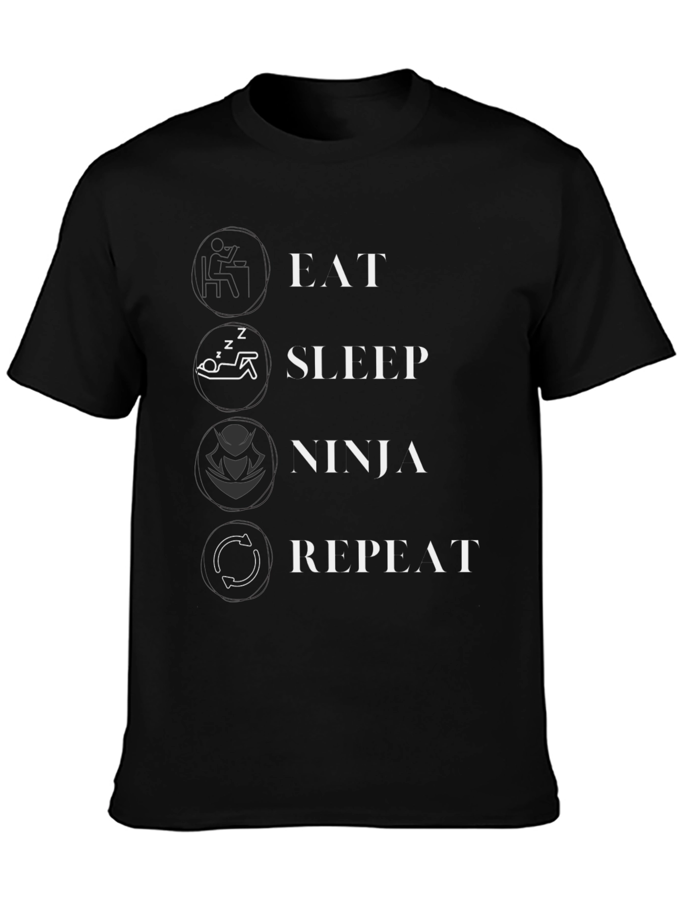 Eat Sleep Ninja Repeat Black Graphic T-Shirt
