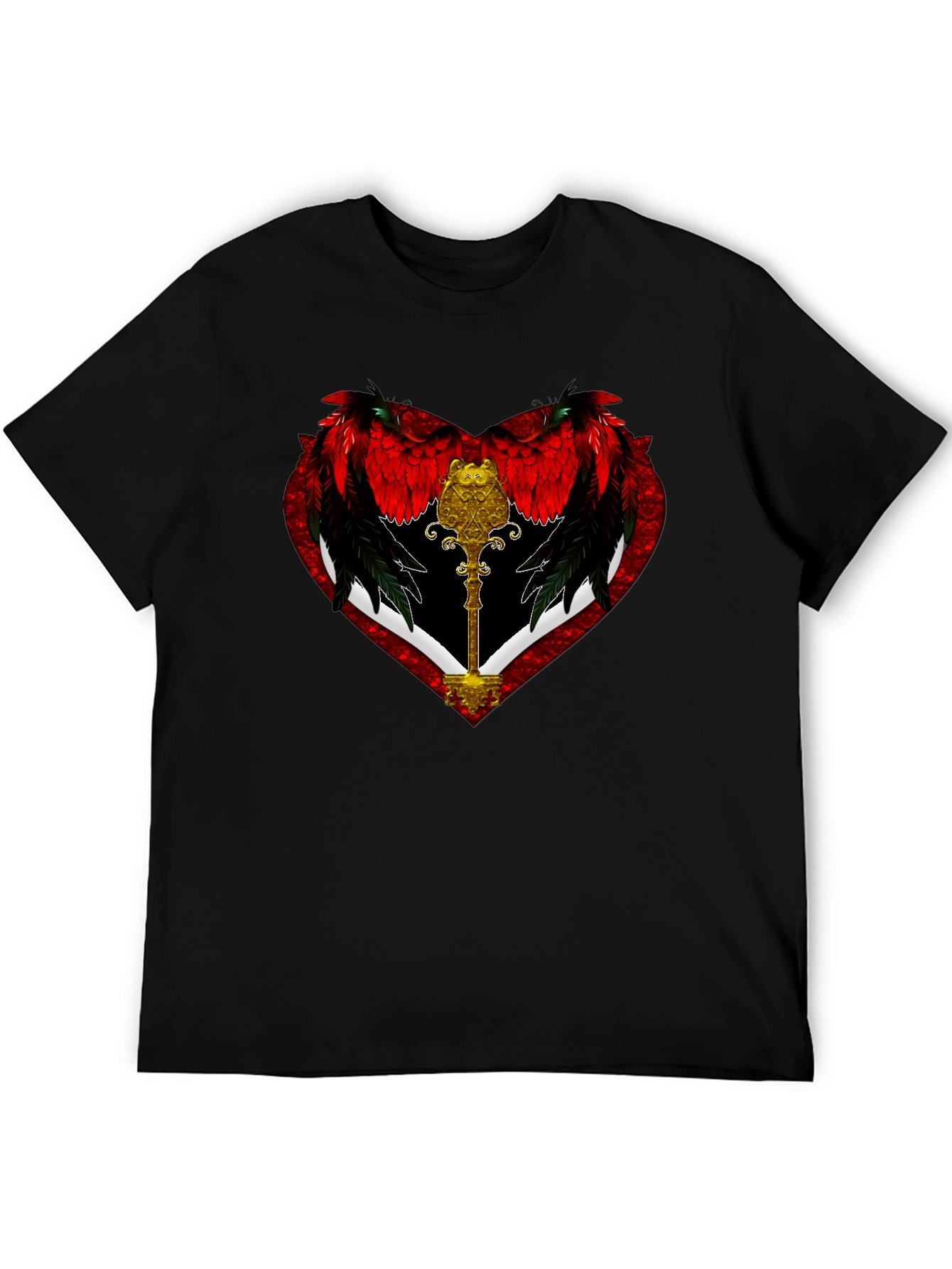 Winged Heart Key Graphic Black T-Shirt