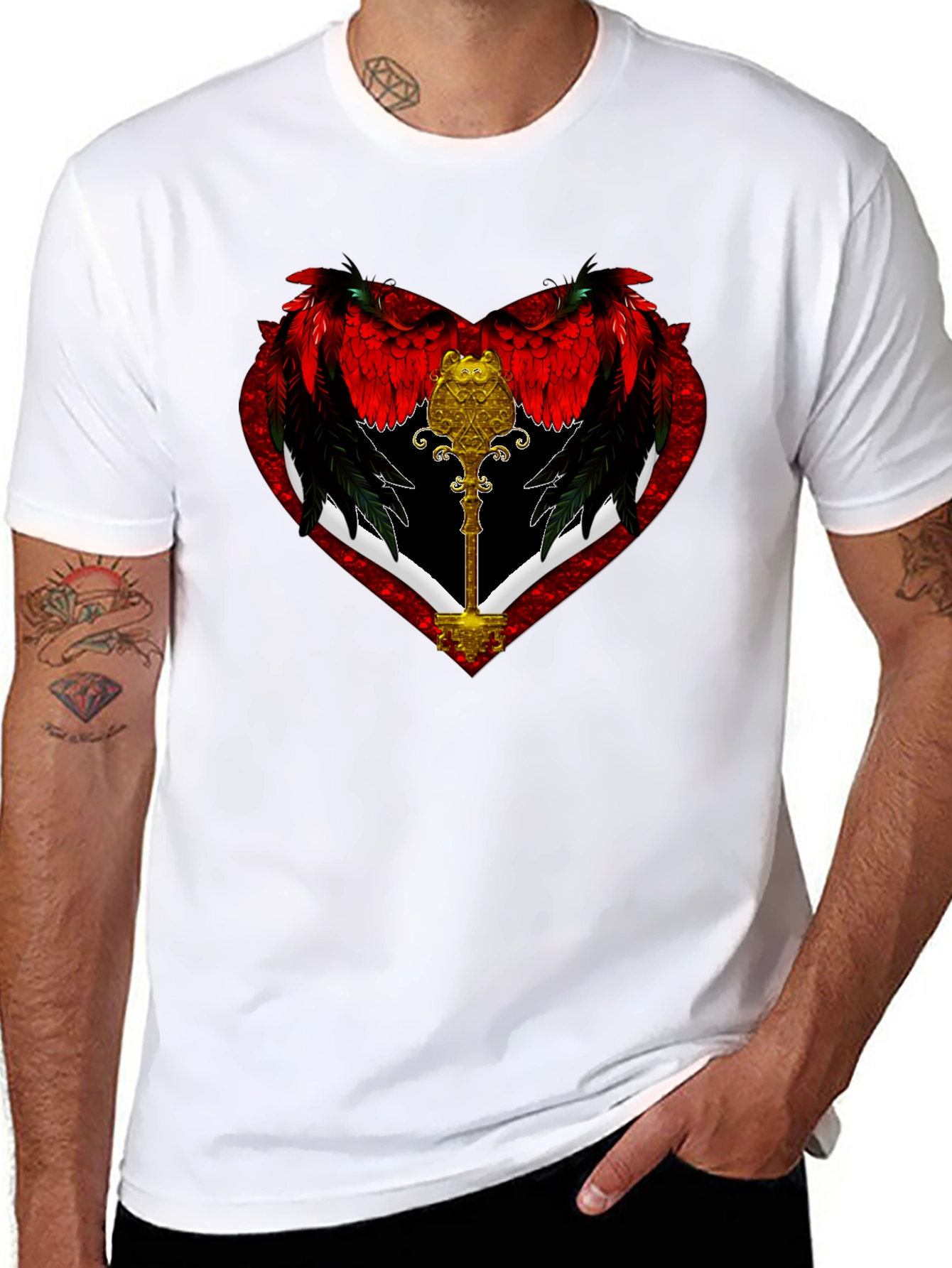 Winged Heart Key Graphic Black T-Shirt