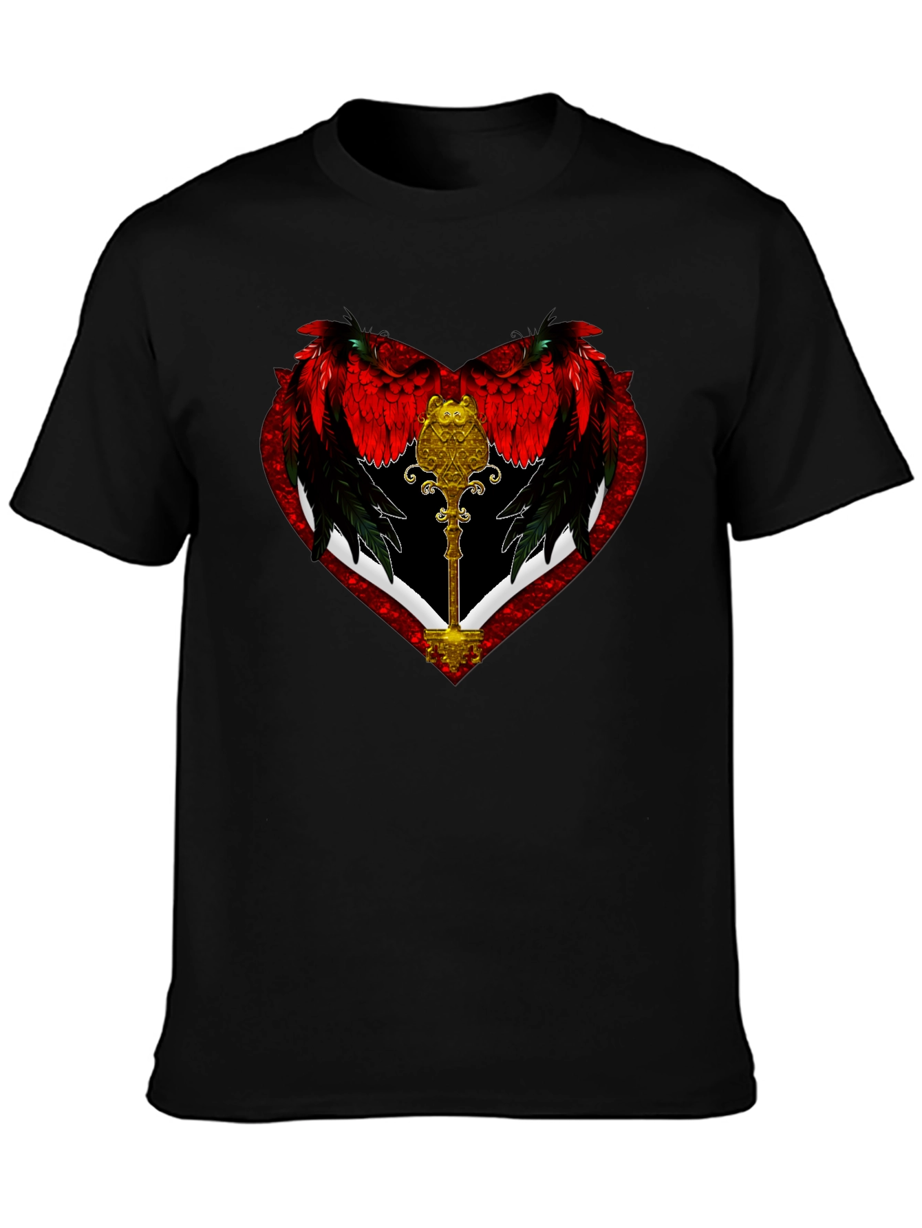 Winged Heart Key Graphic Black T-Shirt