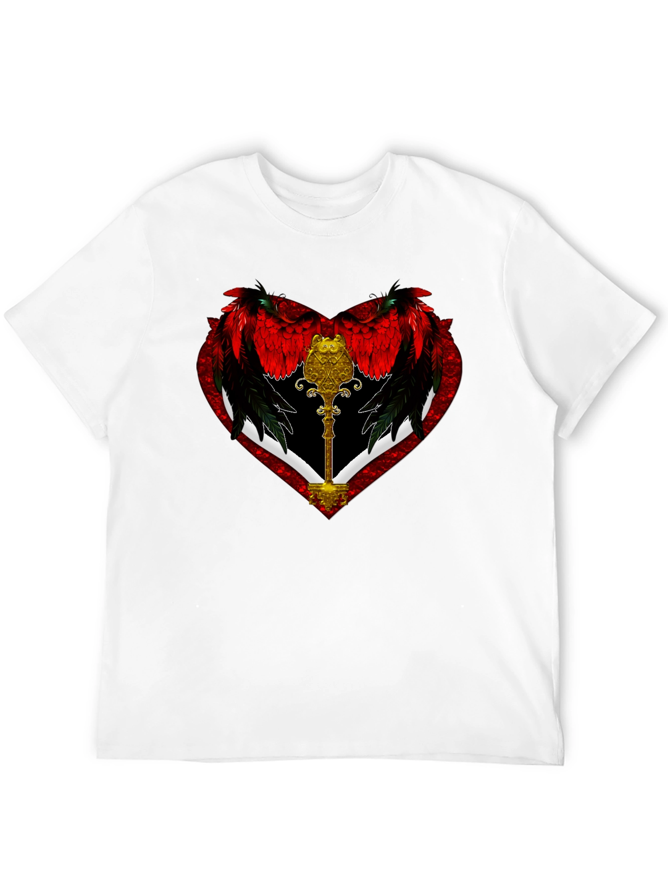 Winged Heart Key Graphic Black T-Shirt