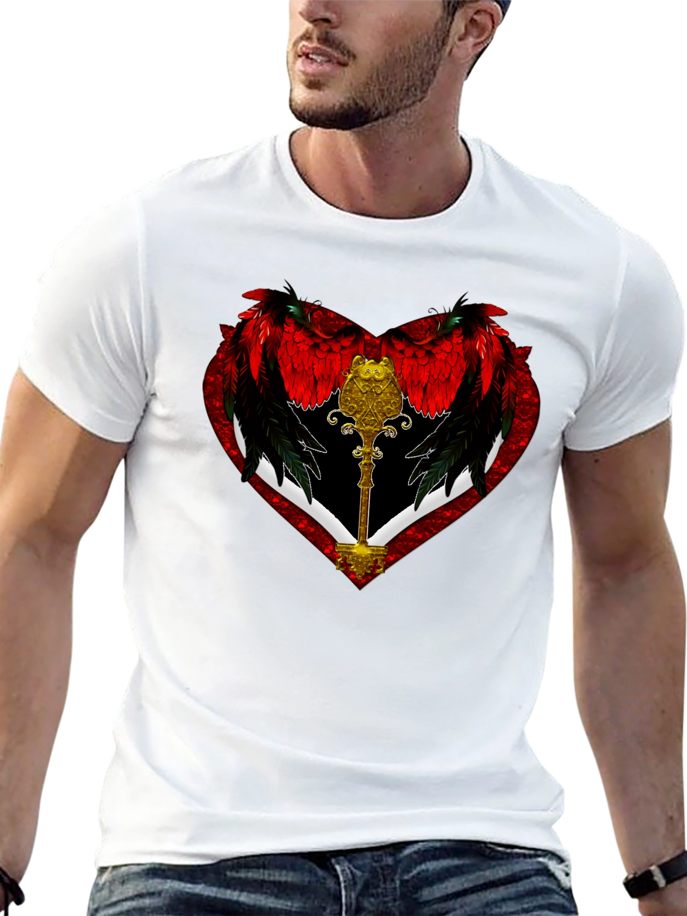 Winged Heart Key Graphic Black T-Shirt