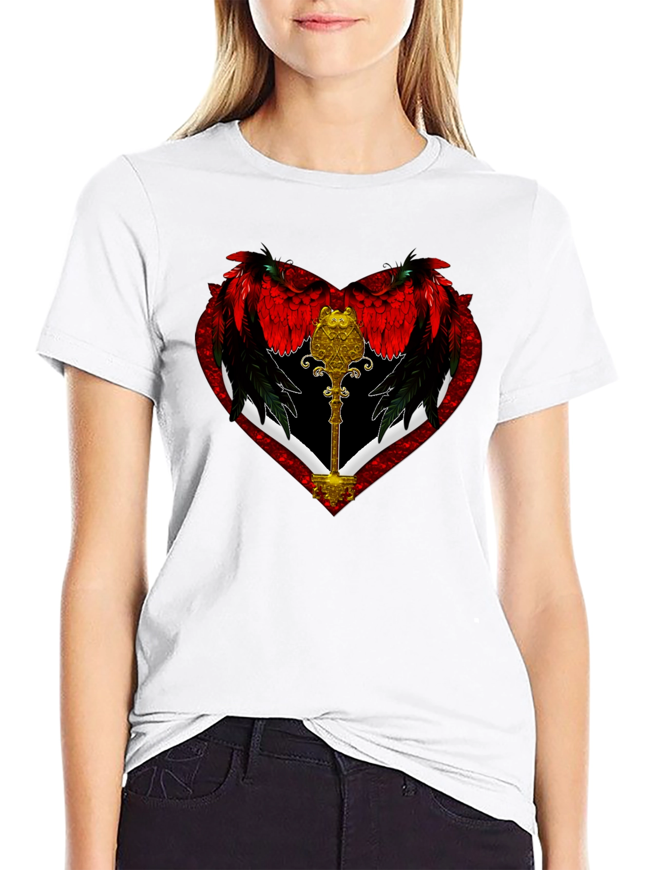 Winged Heart Key Graphic Black T-Shirt