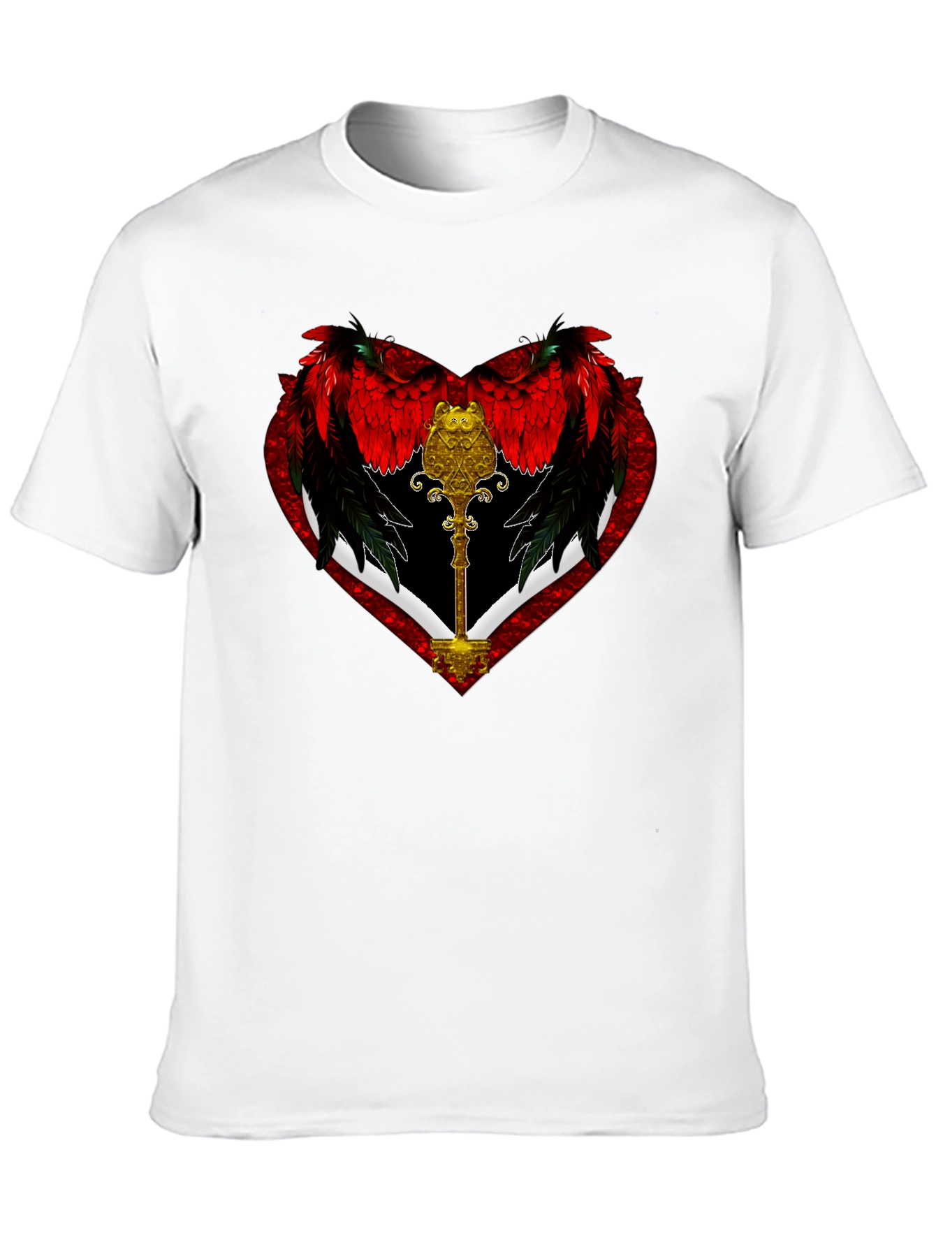 Winged Heart Key Graphic Black T-Shirt