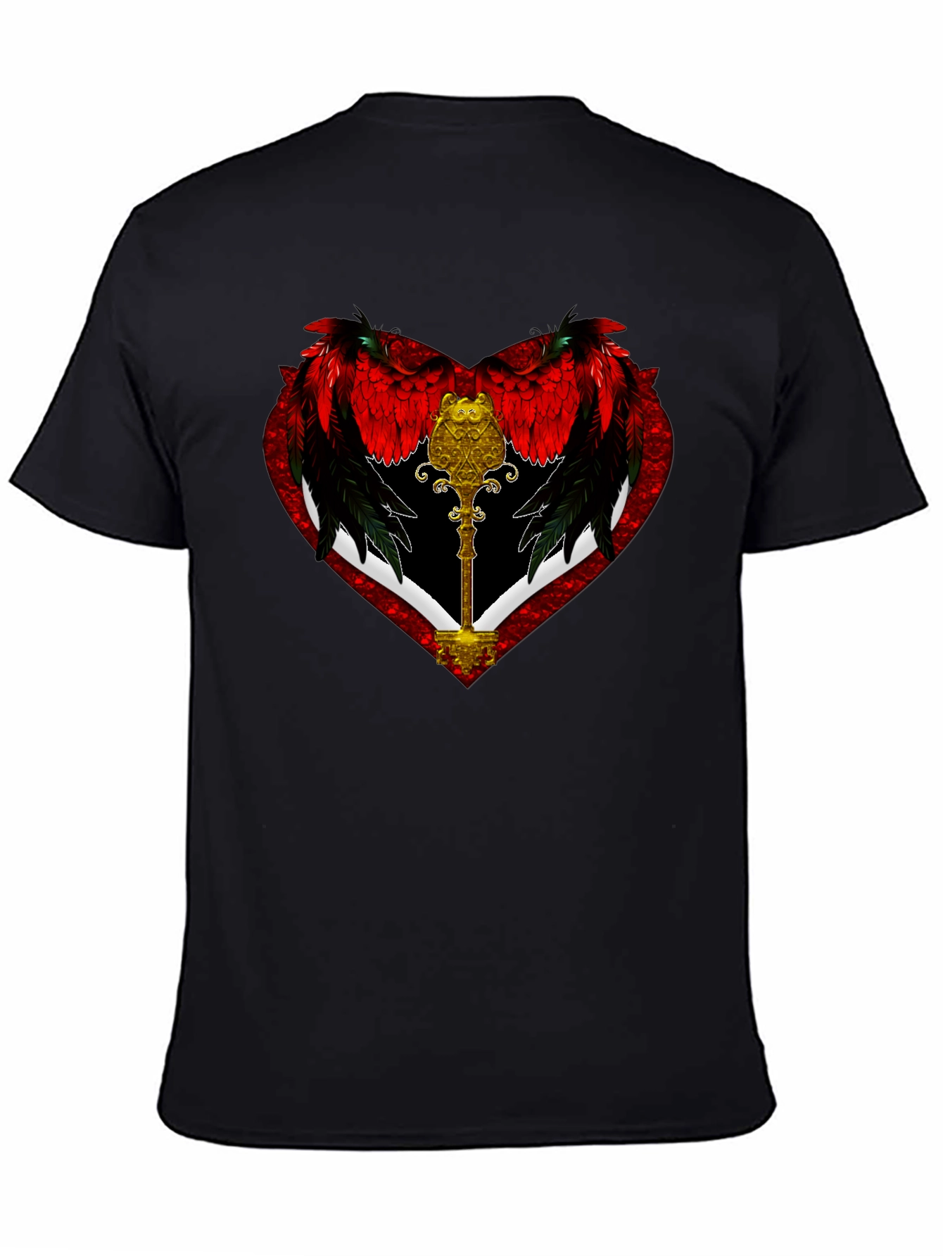 Winged Heart Key Graphic Black T-Shirt