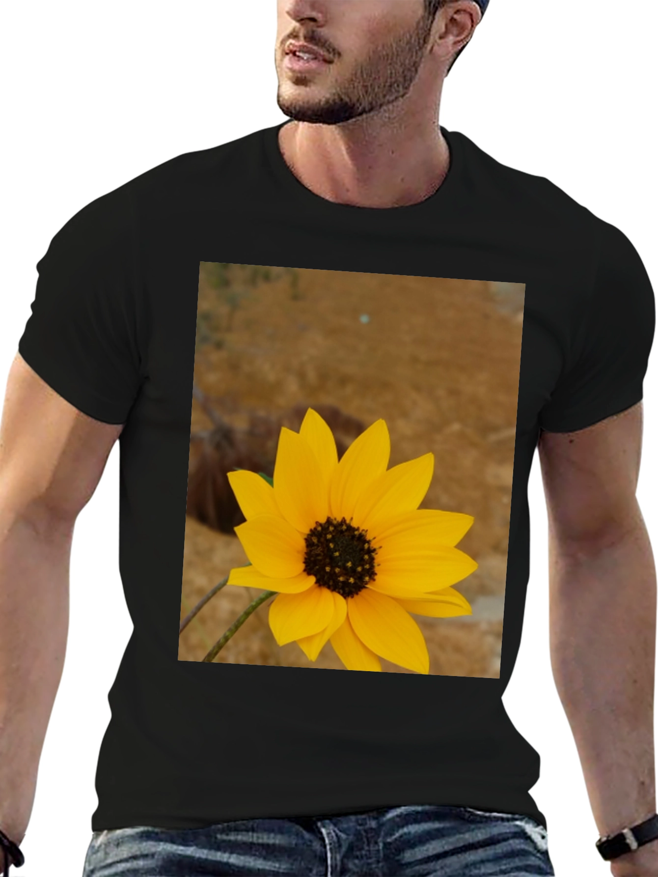 Sunflower Graphic Print Black T-Shirt