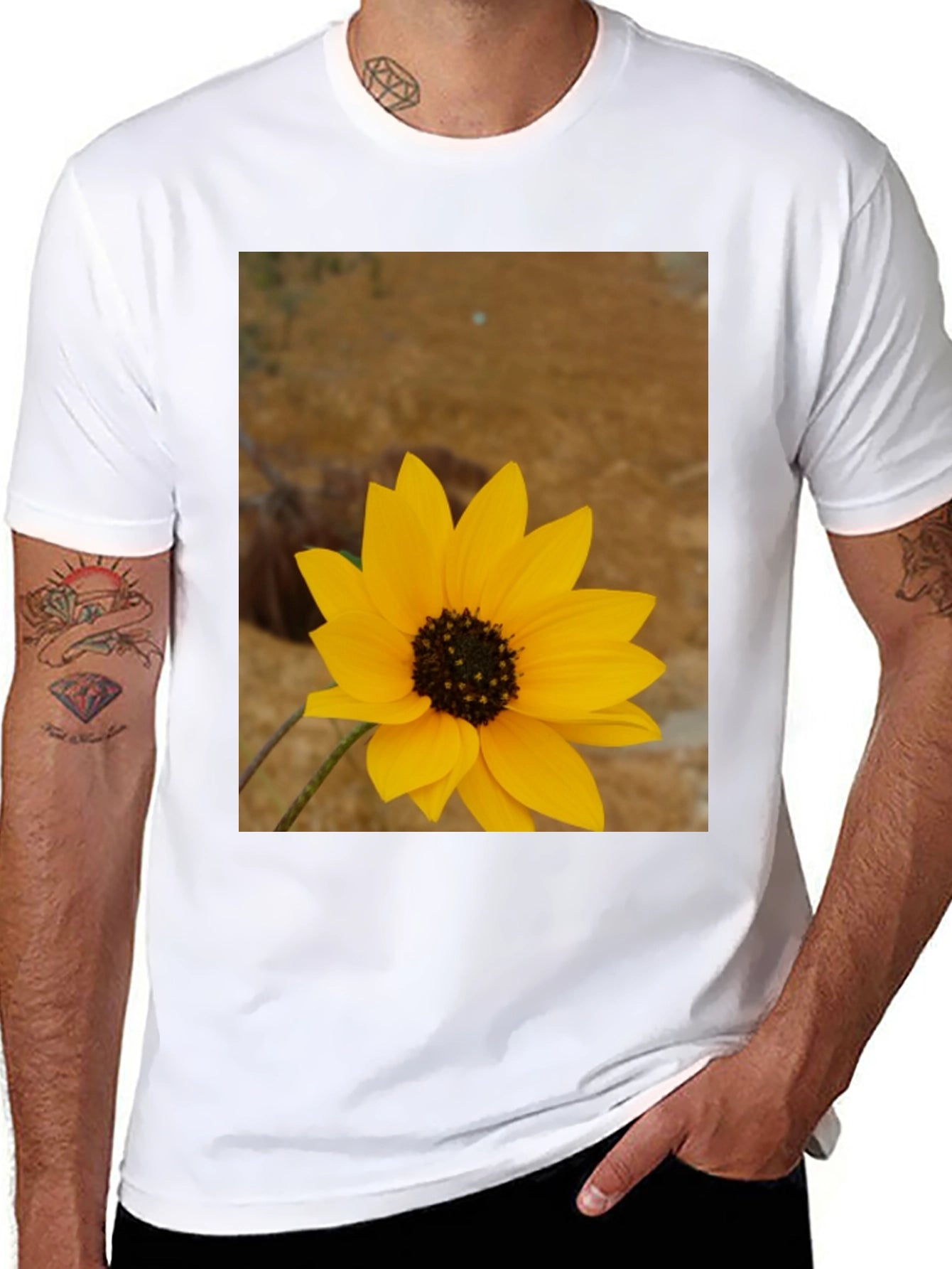 Sunflower Graphic Print Black T-Shirt