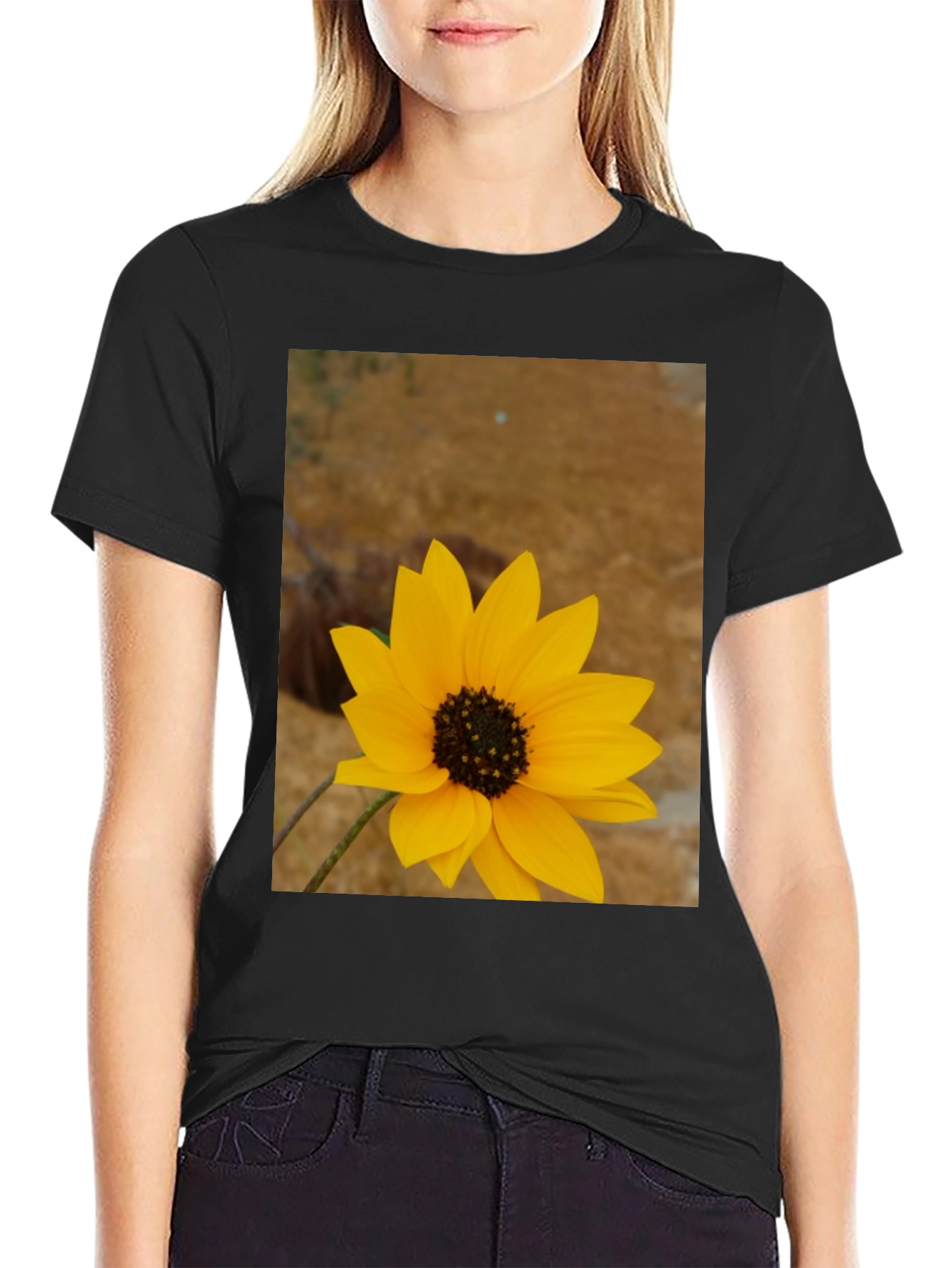 Sunflower Graphic Print Black T-Shirt