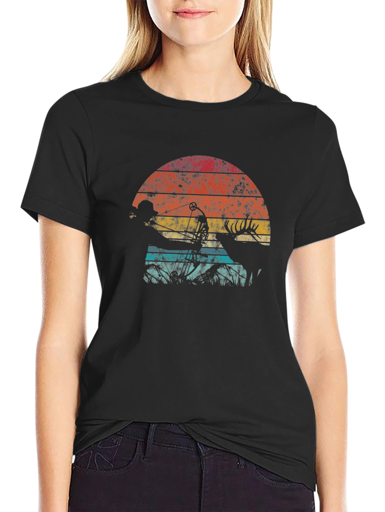 Retro Hunter T-Shirt - Bow Hunting Deer Design