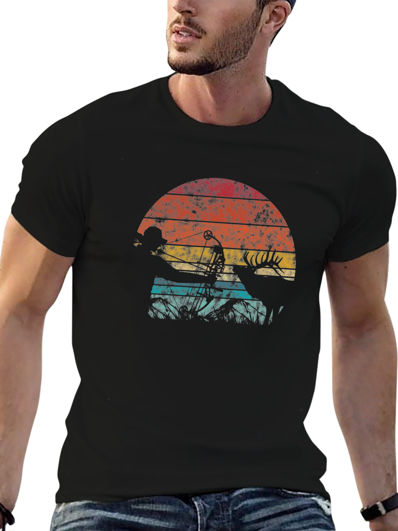 Retro Hunter T-Shirt - Bow Hunting Deer Design